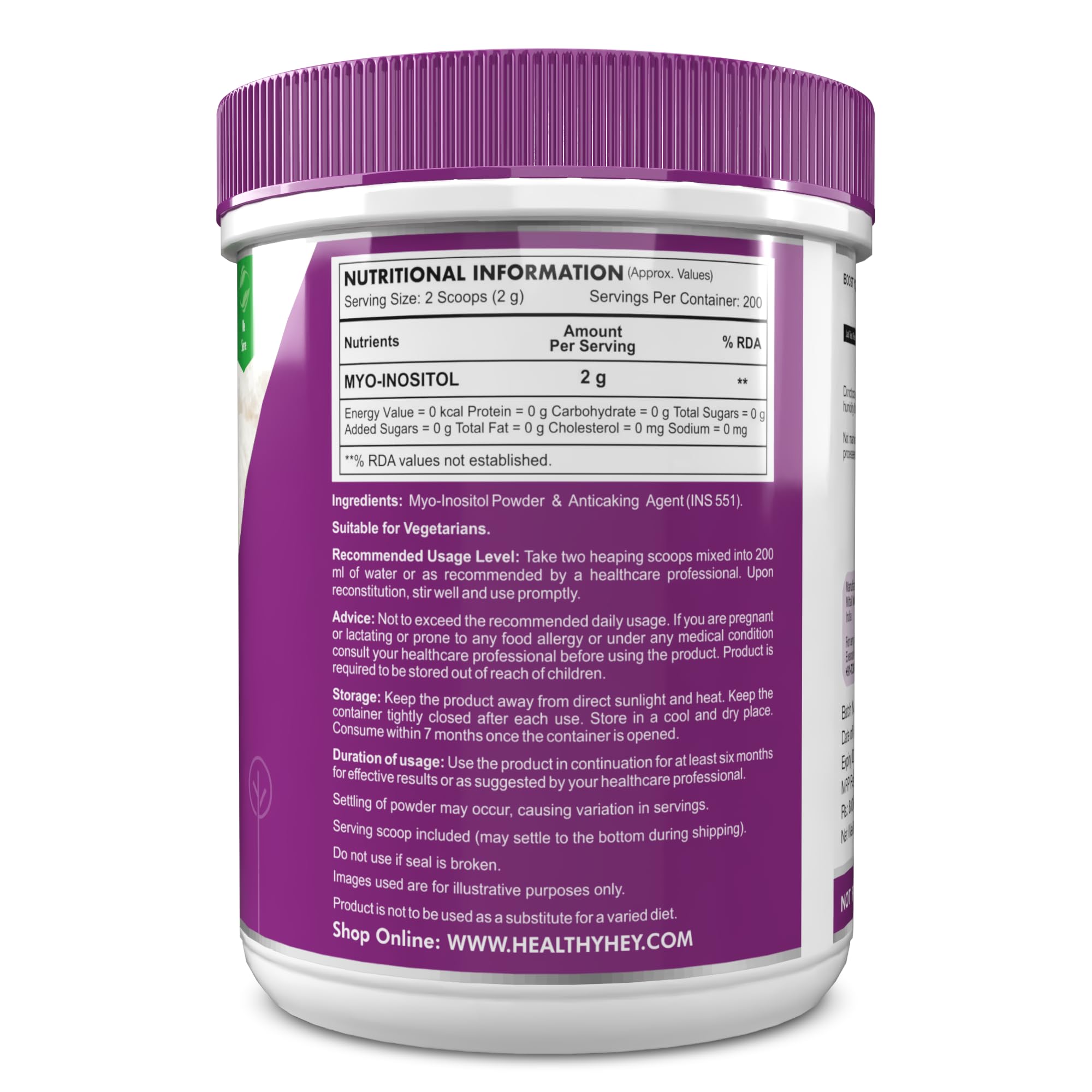 Healthyhey Nutrition 100% Pure Myo Inositol Powder (Vitamin B8), 400gm pack – view 6