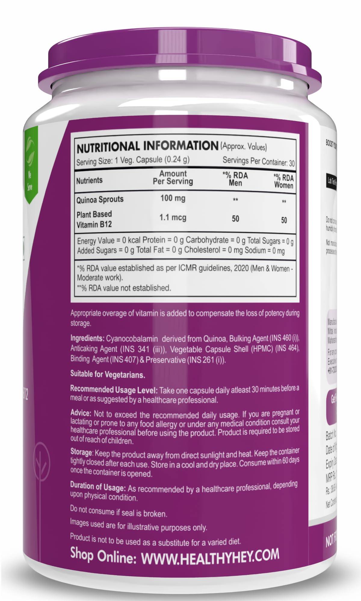HealthyHey Nutrition 100% Natural Vitamin B12 - Support Immune Health – view 2