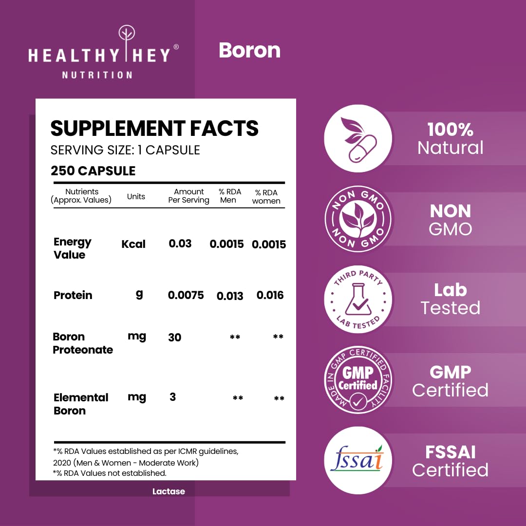 HealthyHey Nutrition Boron Advanced Chelated - 250 Veggie Capsules - Gluten Free, Non-GMO – view 2