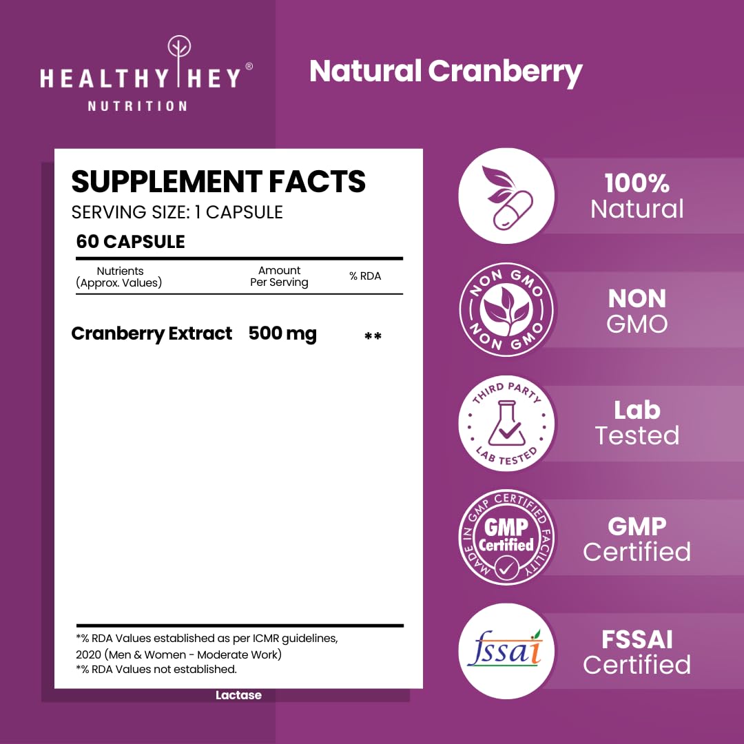 HealthyHey Nutrition Cranberry Extract - Urinary Tract Health - 60 Veg Capsules – view 2