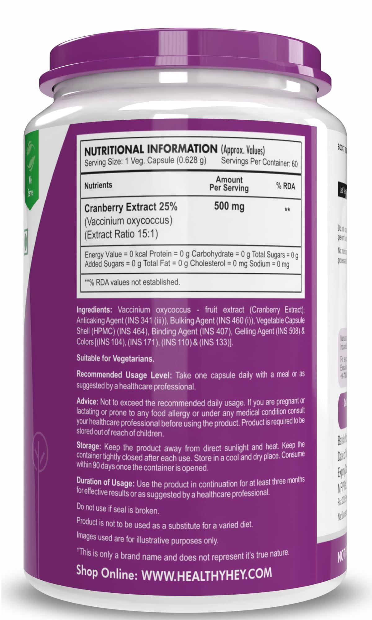 HealthyHey Nutrition Cranberry Extract - Urinary Tract Health - 60 Veg Capsules – view 8