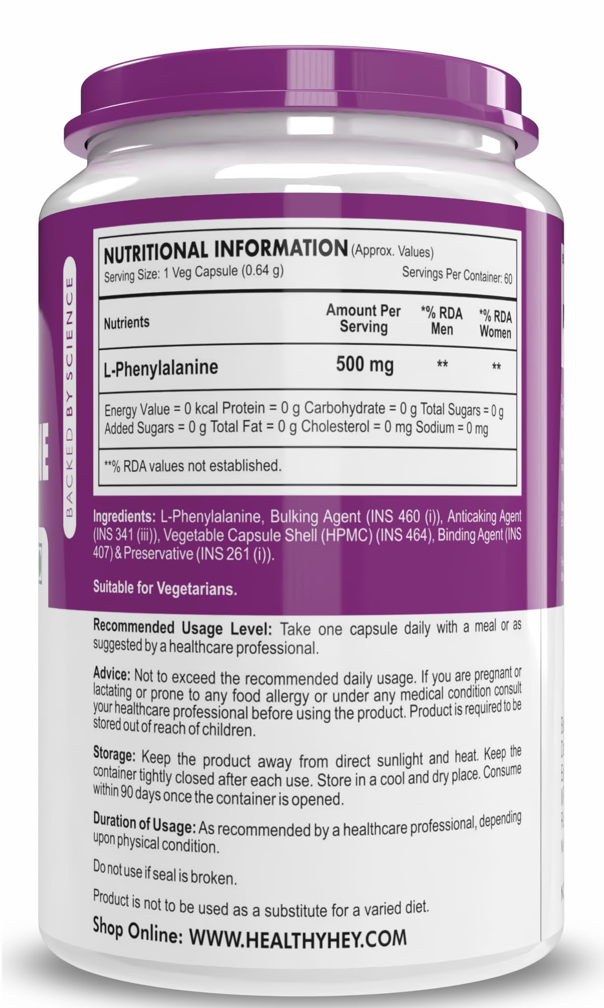 HealthyHey Nutrition L-Phenylalanine 60 Vegetarian Capsules - Gluten Free - Non GMO – view 2