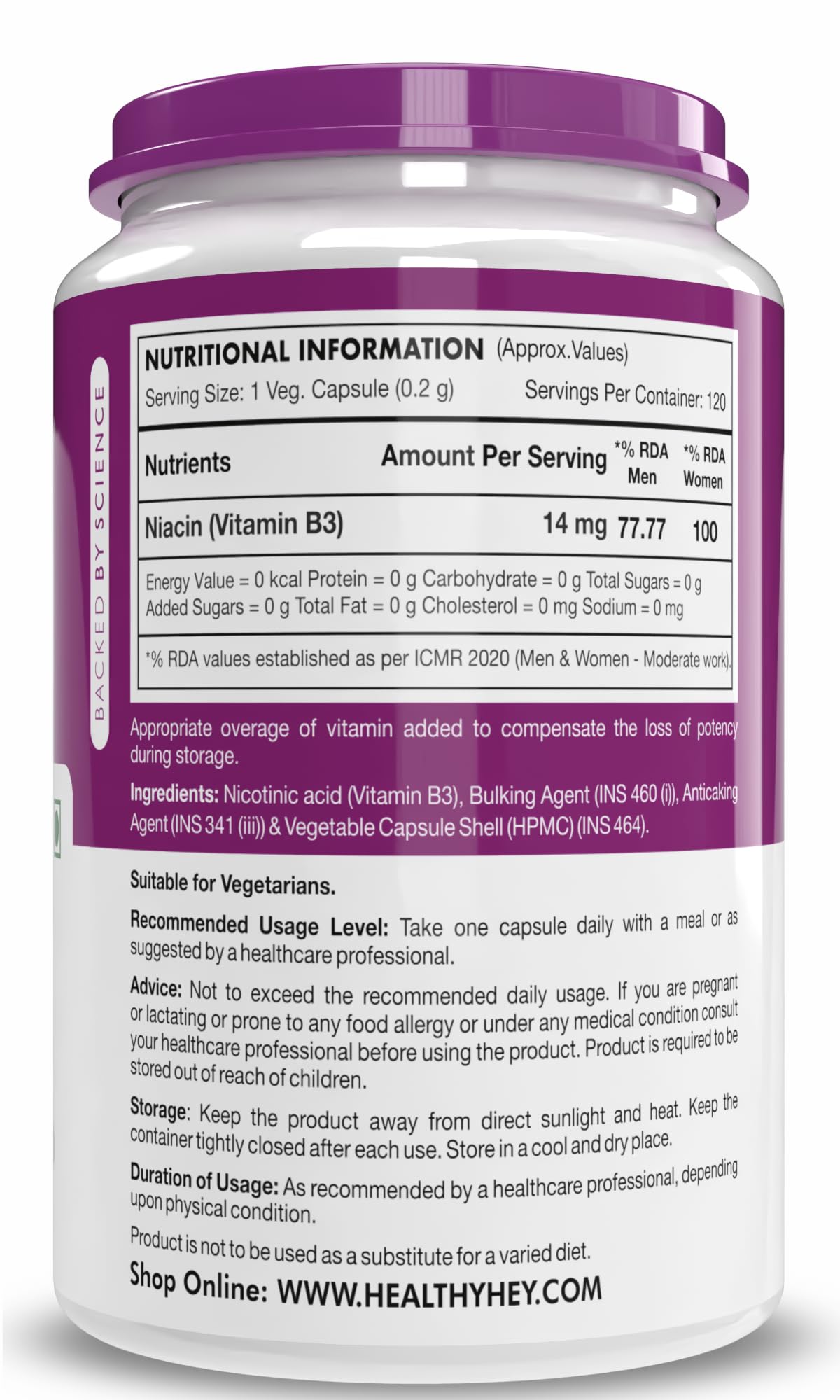 HealthyHey Nutrition Niacin Vitamin B3 120 Veg. Capsules – view 7