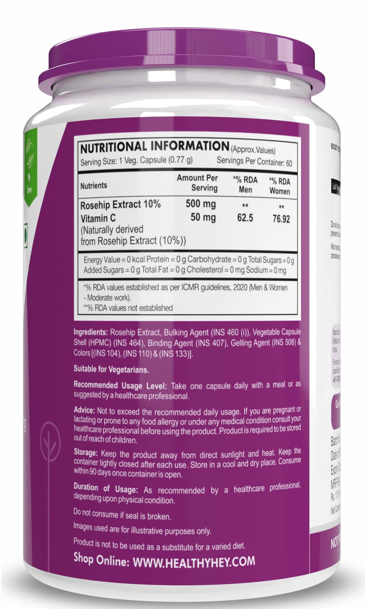 HealthyHey Nutrition Rosehip Extract 60 Veg Capsules – view 8