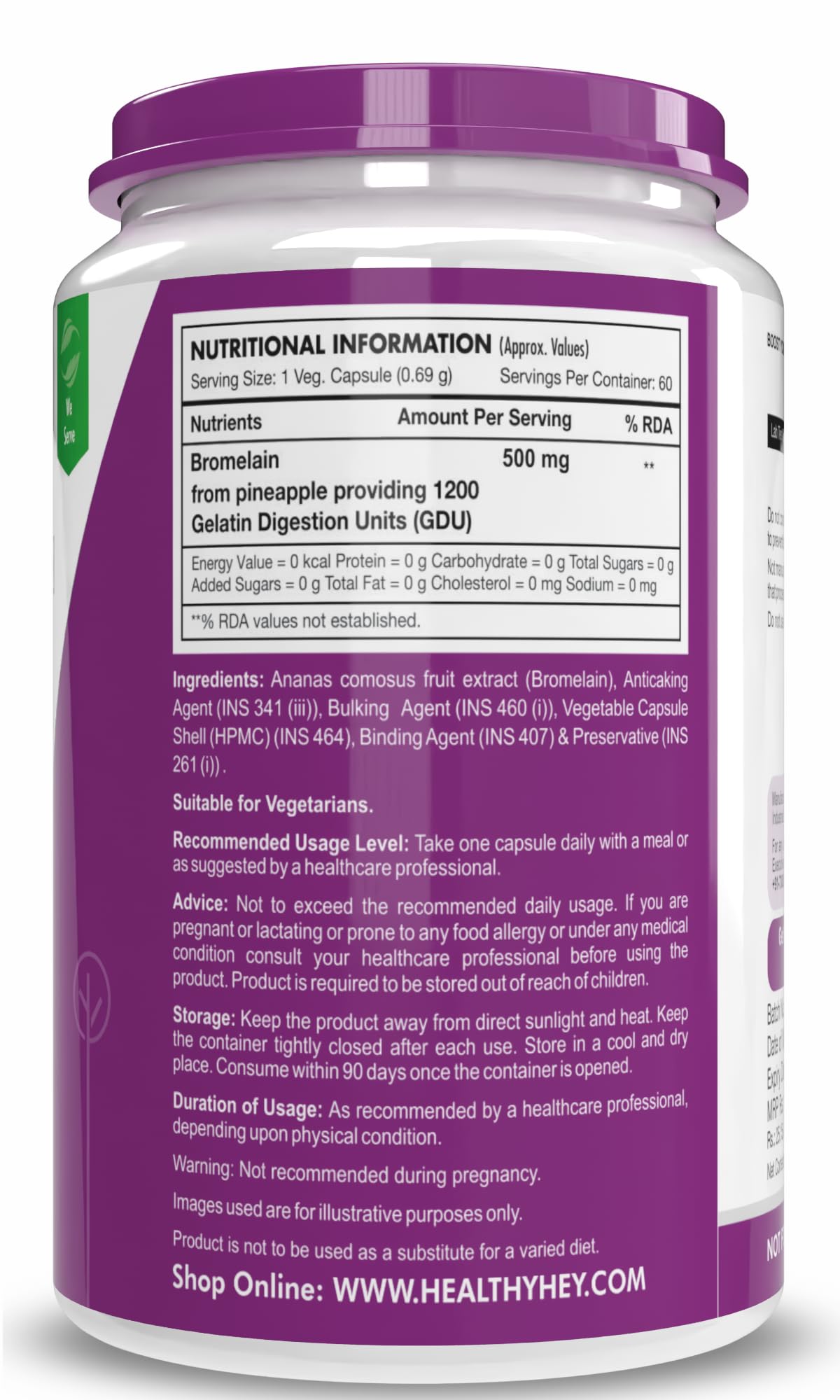 HealthyHey Nutrition Bromelain Digestive Enzyme- High Concentrate -60 Veg. Capsules (Pack of 1) – view 8
