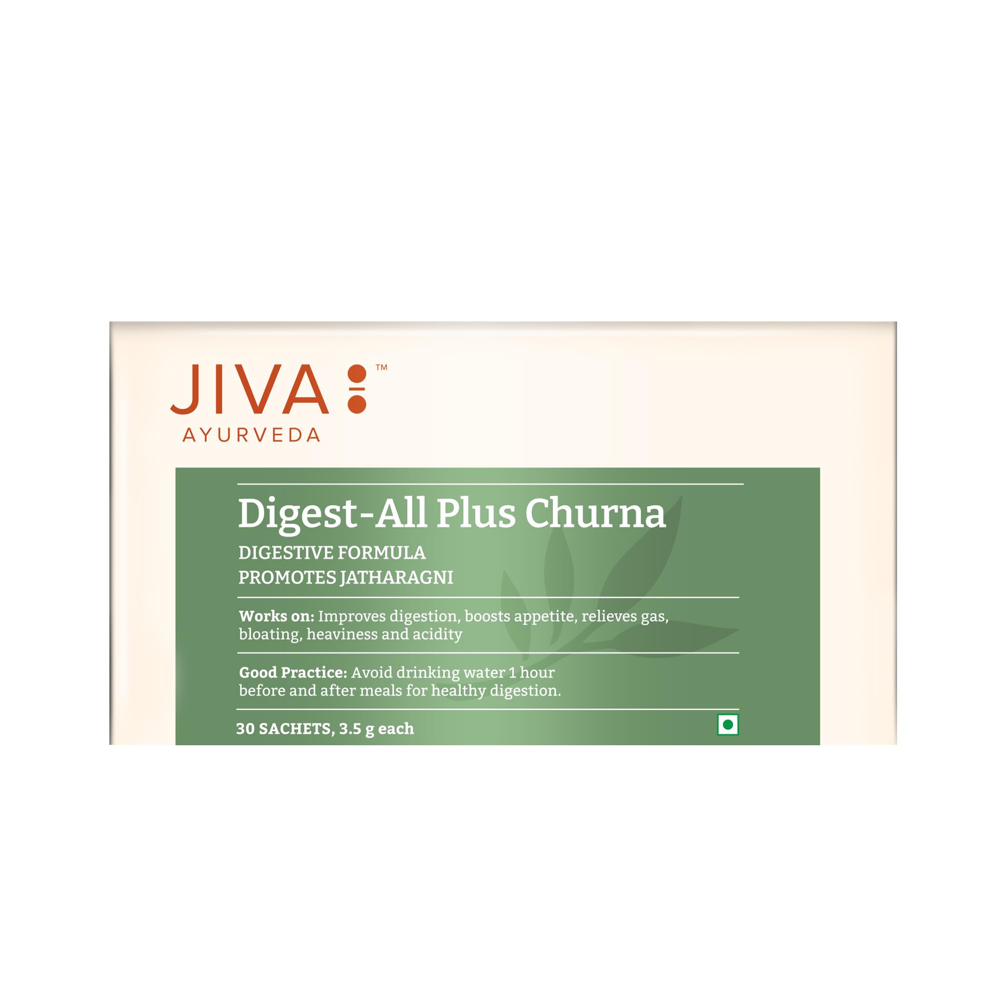 Front view of Jiva Digestall Churan bottle, 100 gram powder