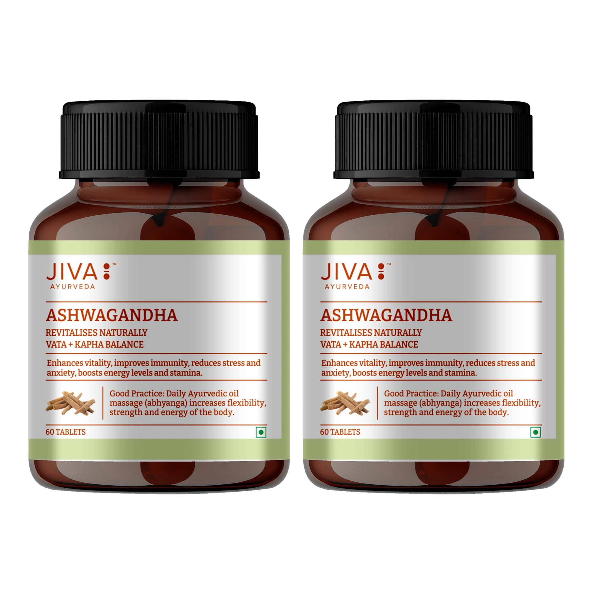 Bottle of Jiva Ayurveda Ashwagandha tablets for adult Ayurvedic wellness