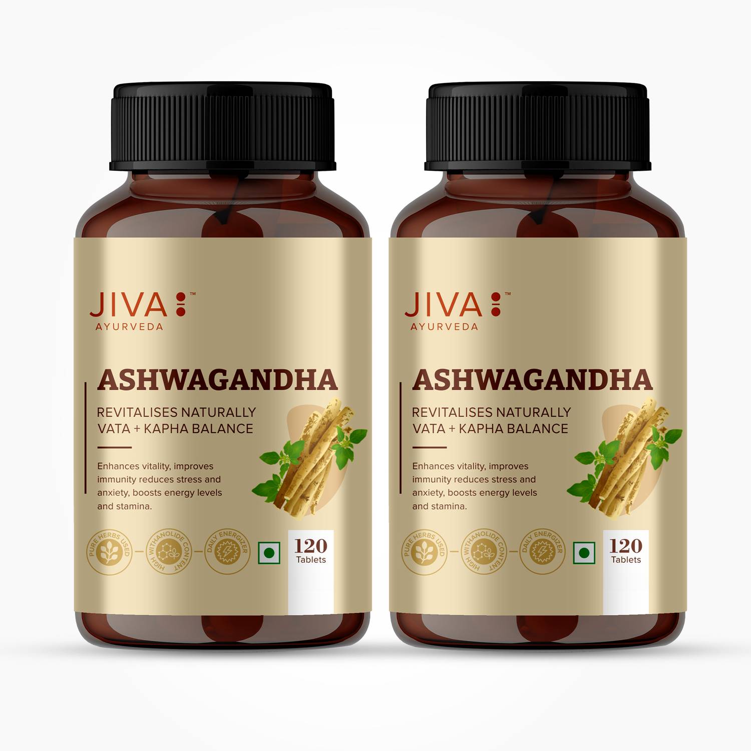 JIVA Ashwagandha Tablet - Revitalise Body & Mind - 120 Tablets - Pack of 2