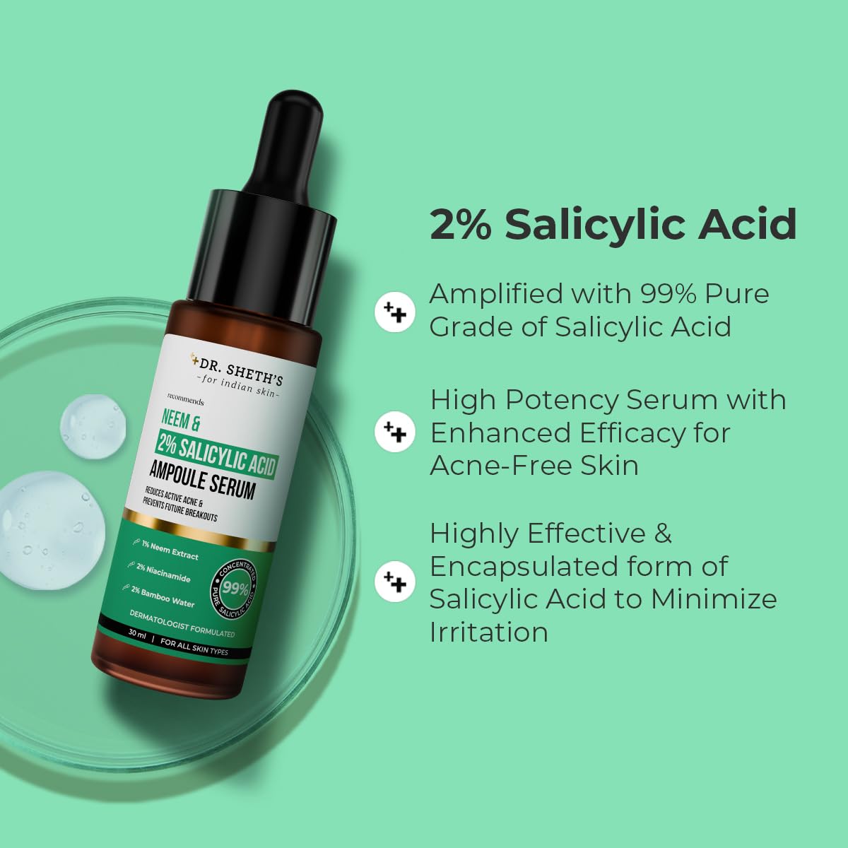 Dr. Sheth's Neem & Salicylic Acid Serum For Active Acne,Blackheads & Open Pores – view 3