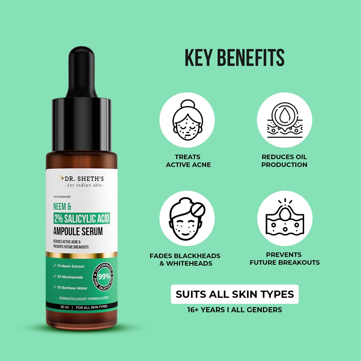 Dr. Sheth's Neem & Salicylic Acid Serum For Active Acne,Blackheads & Open Pores – view 4