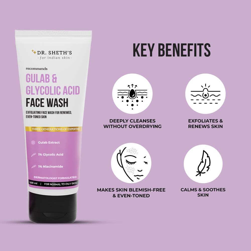 Dr. Sheth's Gulab & 1% Glycolic Acid Face Wash For Normal To Oily Skin – view 3