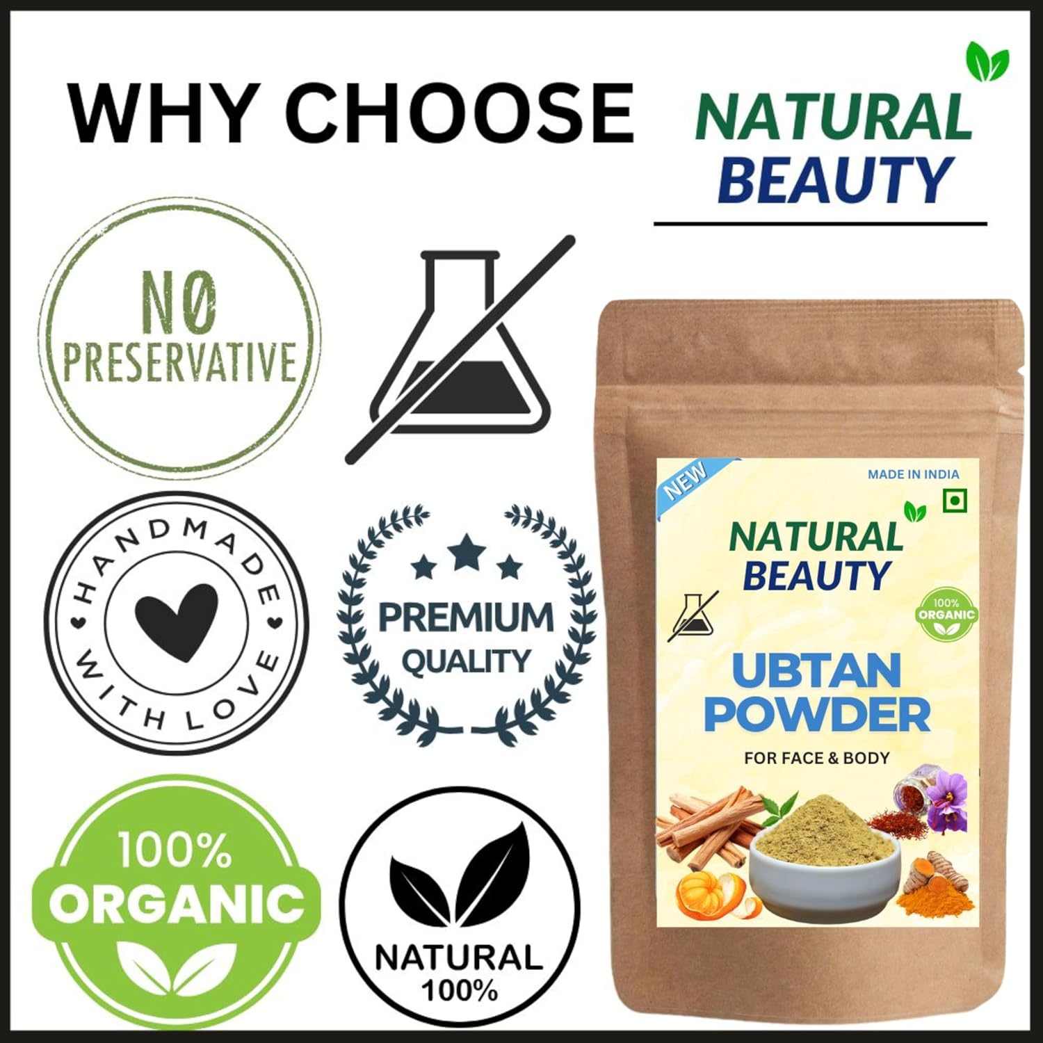 Natural Beauty Ubtan Powder Face Pack with Saffron, Turmeric & Sandalwood – view 6