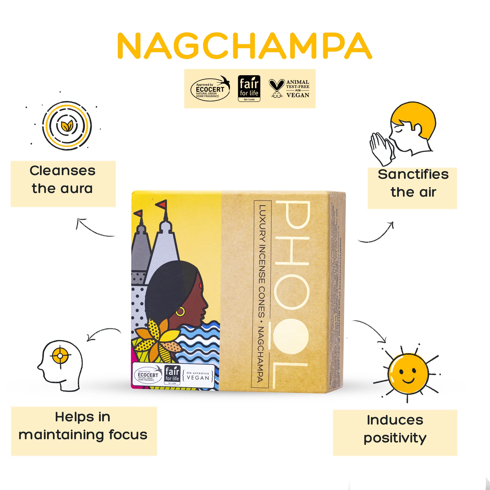 PHOOL LUXURY INCENSE Natural Incense Cones (Bundle Pack of 4) I Special Pack Floral Fragrances - Indian Rose, Tuberose, Lavender, Nagchampa I 100% Organic Dhoop Cones I Chemical & Charcoal Free – view 3
