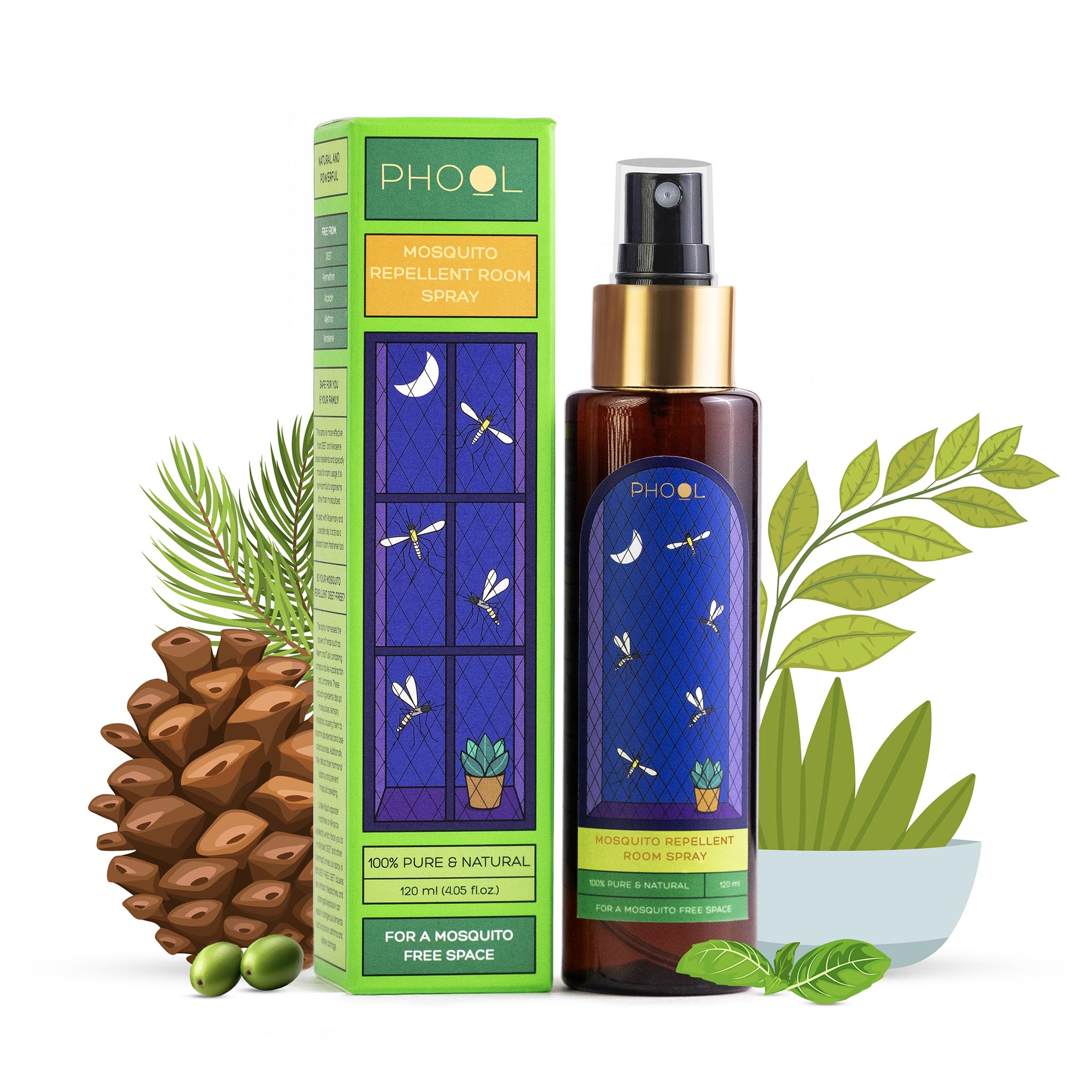 PHOOL LUXURY INCENSE Mosquito Repellent Room Spray I 120 ml|DEET-free|Babies & Mother safe|Protective Shield Against Mosquitos|Extended protection for upto 6+ hours|Scent of Rosemary & Lavender