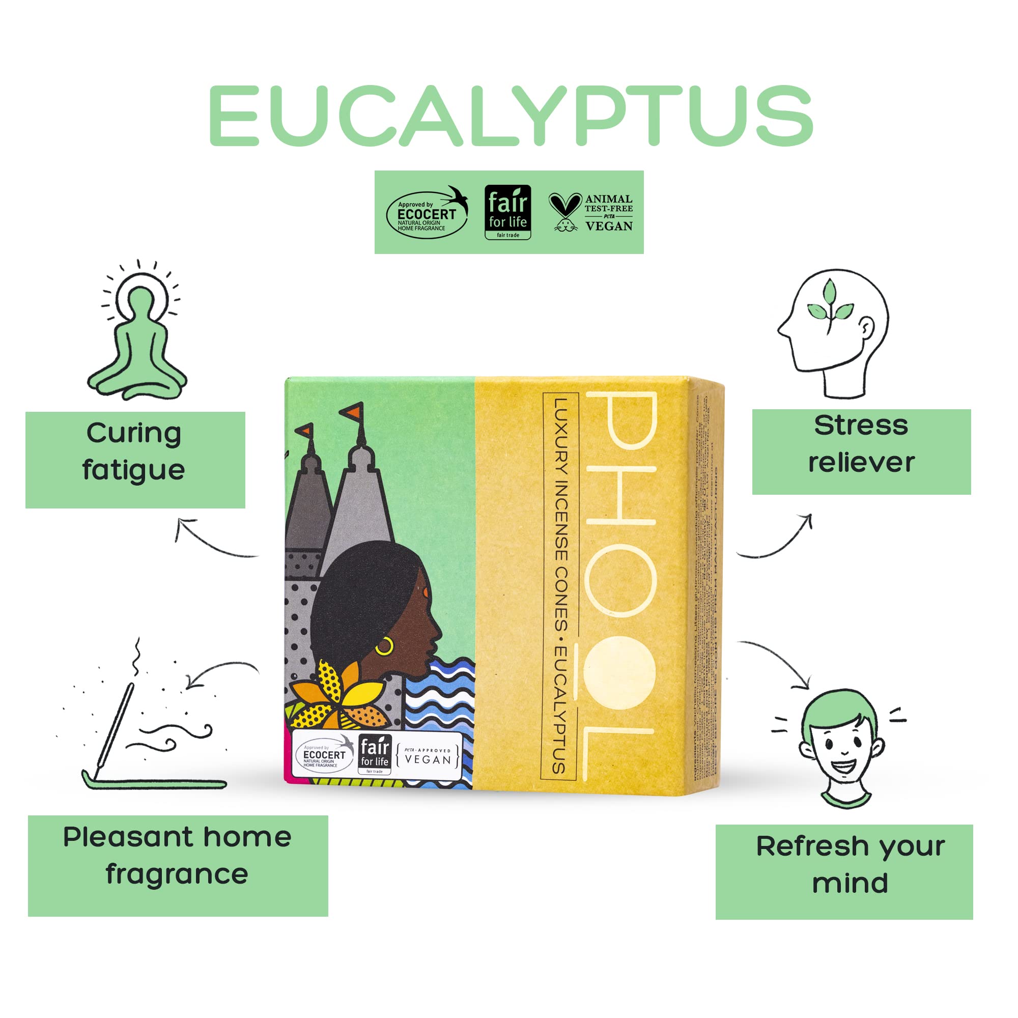 PHOOL LUXURY INCENSE Natural Incense Cones (Bundle Pack Of 4) I Citral Fragrances - Citronella, Eucalyptus, Lemongrass, Orange I 100% Organic Dhoop Cones – view 3