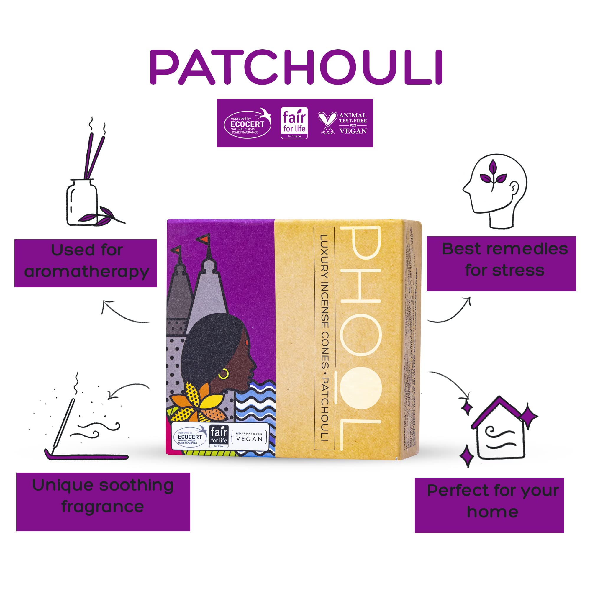 PHOOL LUXURY INCENSE Pack Of 2 Natural Incense Cones, Meditation Pack - 80 Organic Dhoop Cones – view 4