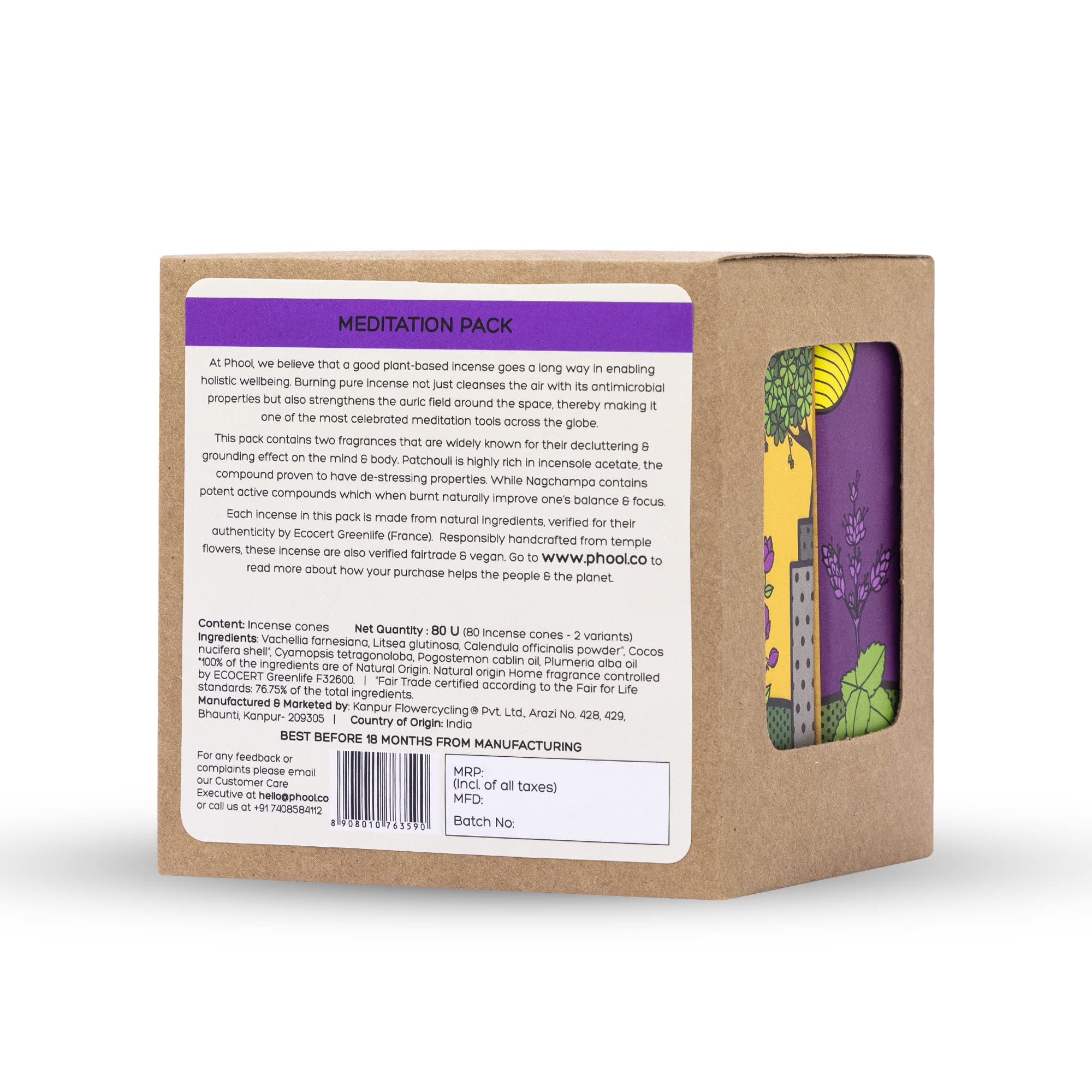 PHOOL LUXURY INCENSE Pack Of 2 Natural Incense Cones, Meditation Pack - 80 Organic Dhoop Cones – view 6