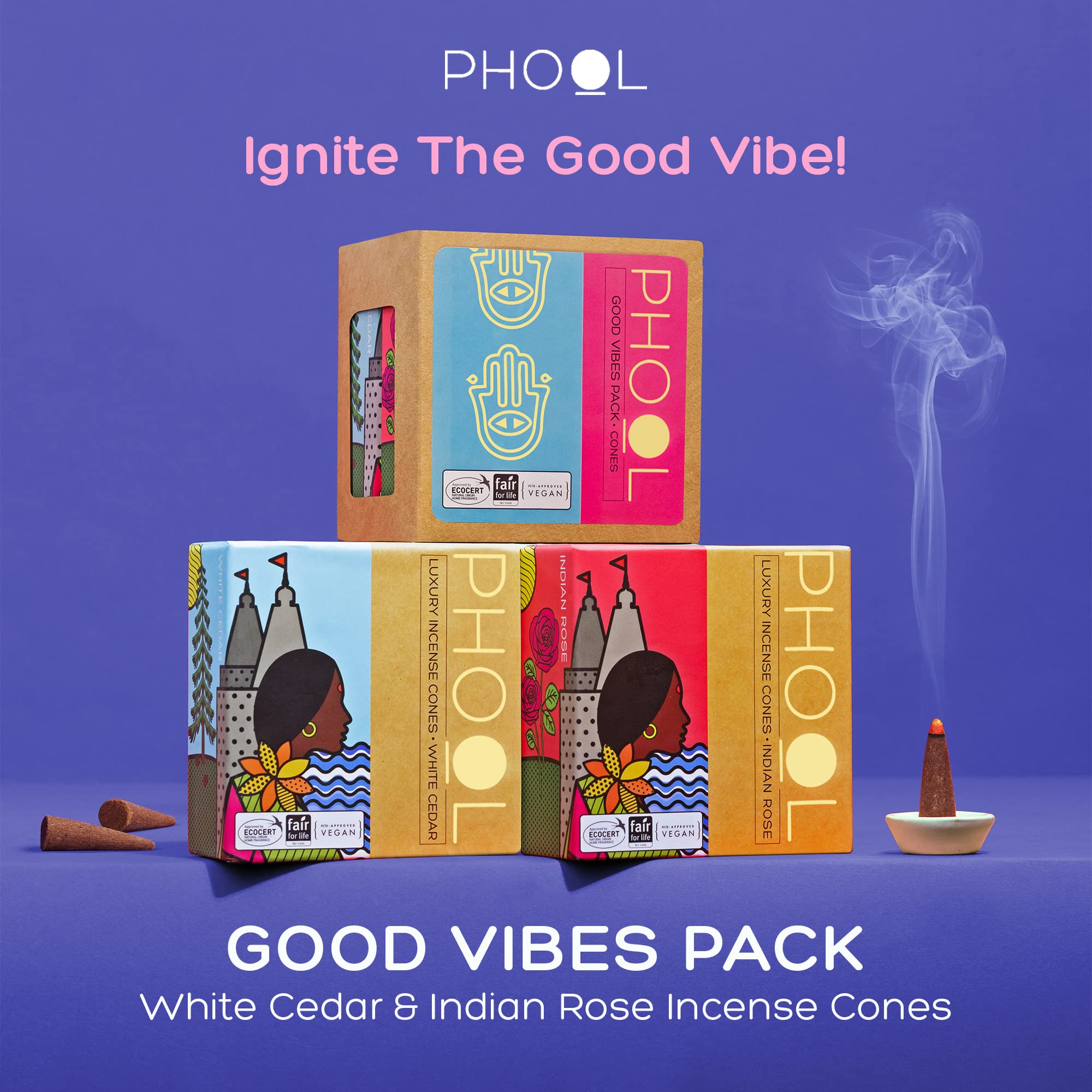 PHOOL LUXURY INCENSE Good Vibes Pack Of 80 Natural Dhoop Cones – view 2