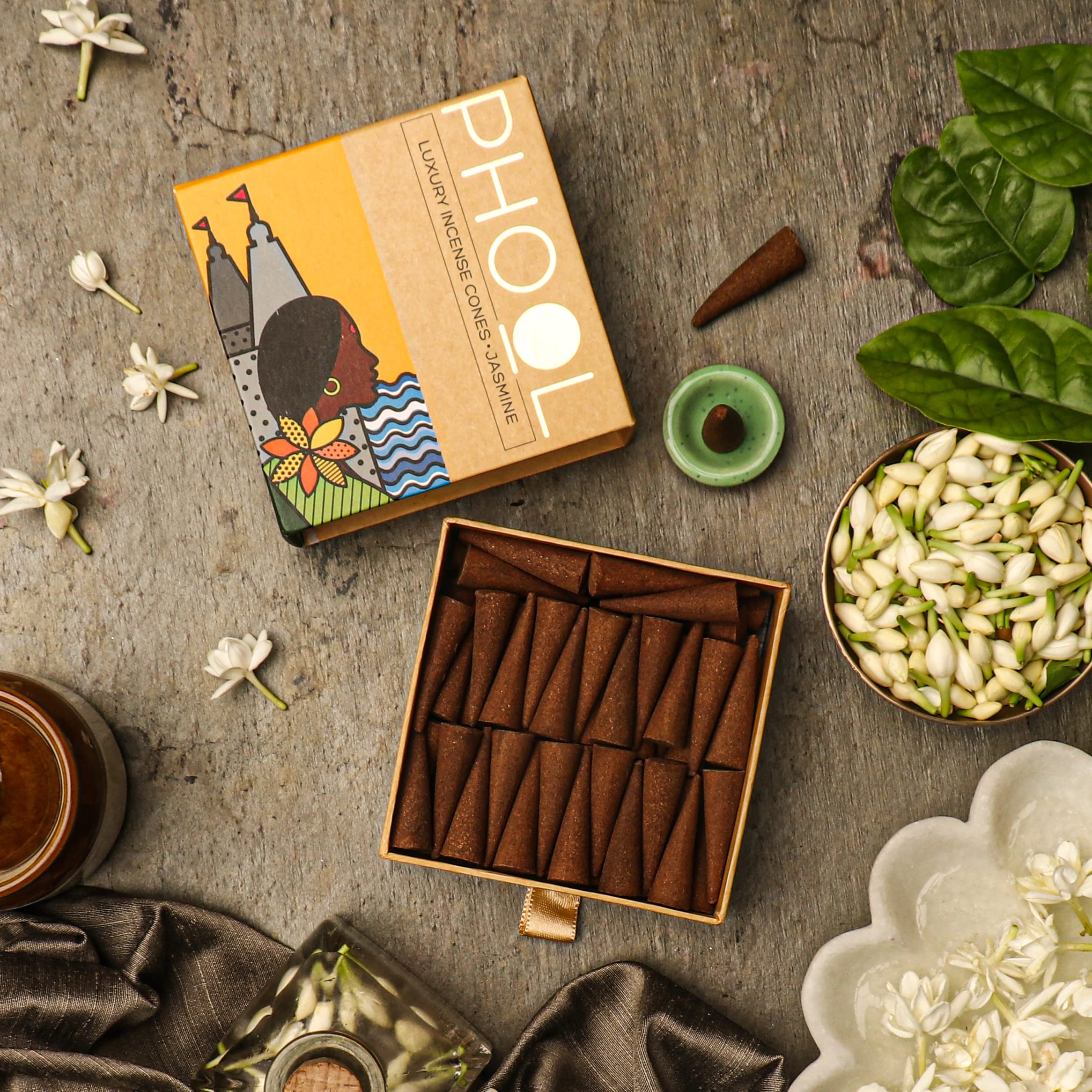 PHOOL LUXURY INCENSE Natural Incense Cones (Bundle Pack Of 4) I Special Pack Classic Fragrances - Jasmine, Patchouli, Tulsi, Vetiver I 100% Organic Dhoop Cones I Charcoal & Chemical Free – view 7