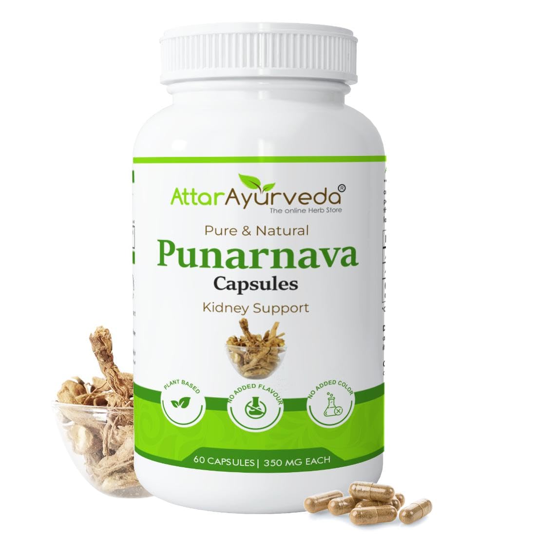 Bottle of Attar Ayurveda Punarnava 350 mg capsules