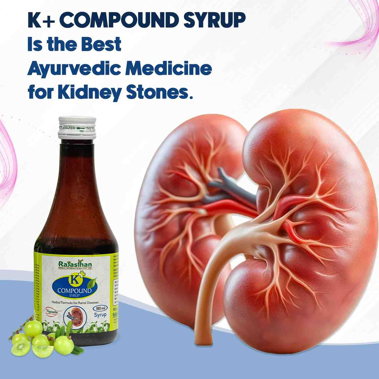 Rajasthan Aushdhalaya K+ Compound Syrup 180ml , Ayurvedic Kidney Stone & Urinary Health Support,  Buy Indian Ayurveda Online USA – Bazaar5.com – view 2