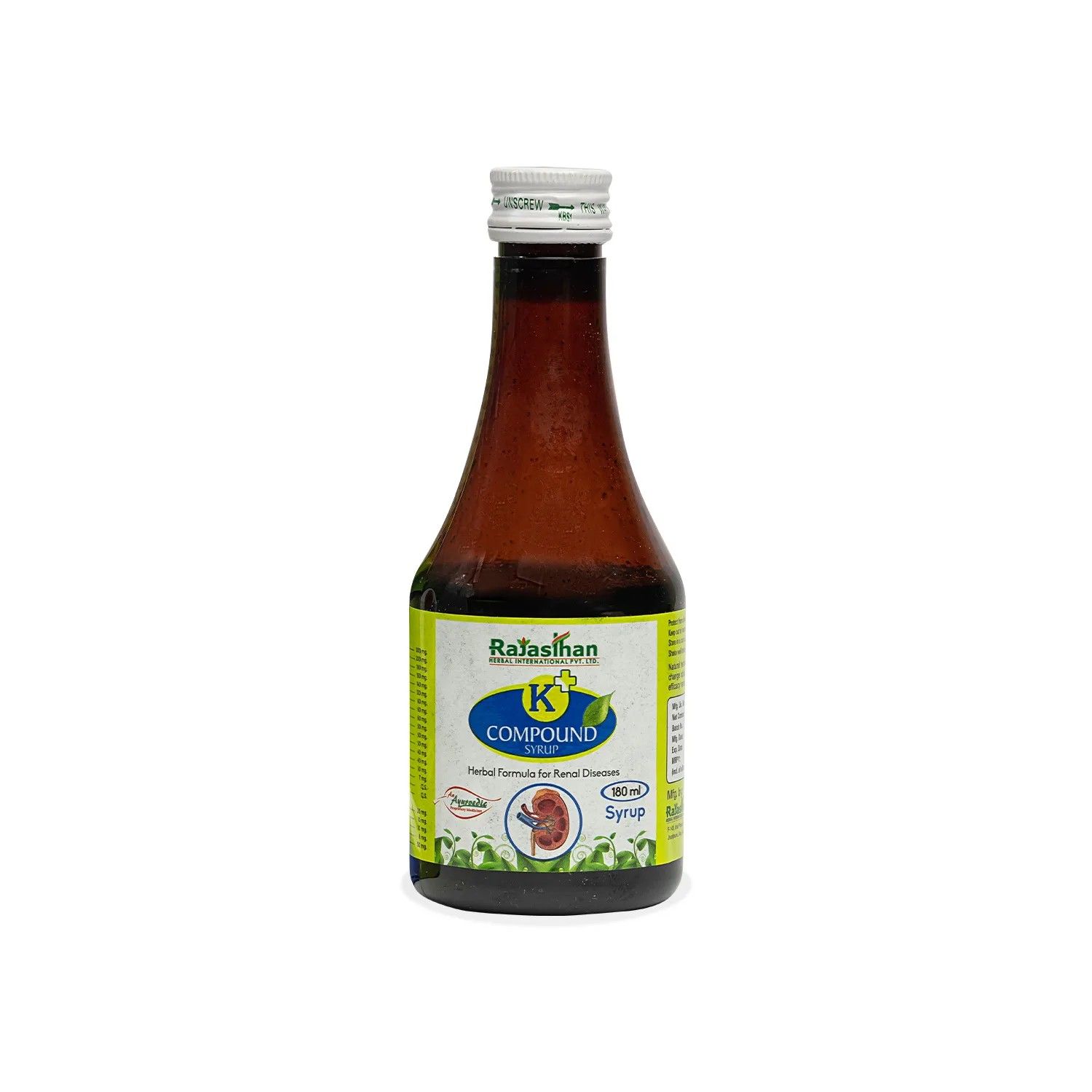Rajasthan Aushdhalaya K+ Compound Syrup 180 ml herbal syrup bottle