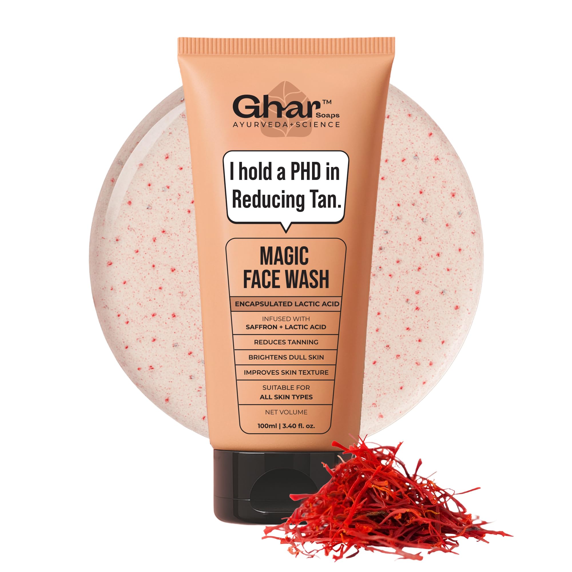 GHAR SOAPS saffron de-tan face wash gel cleanser 100 ml