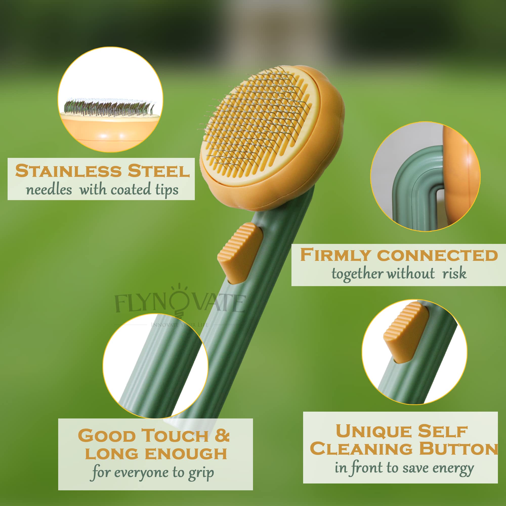 Flynovate Self Cleaning Dog Comb & Cat Comb - Pet Hair Remover Grooming Comb with Switch & PAIN - FREE Slickers – view 4