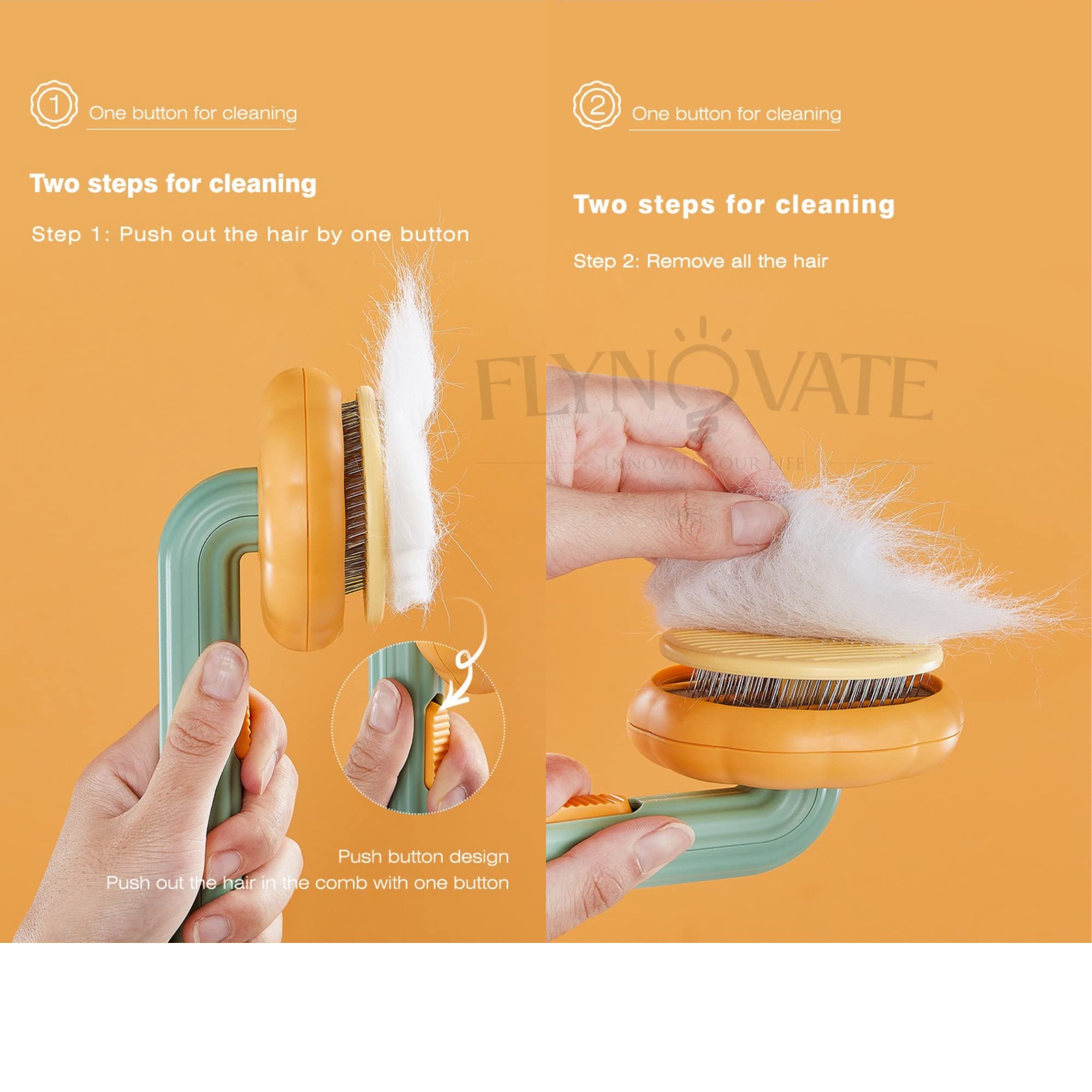 Flynovate Self Cleaning Dog Comb & Cat Comb - Pet Hair Remover Grooming Comb with Switch & PAIN - FREE Slickers – view 5