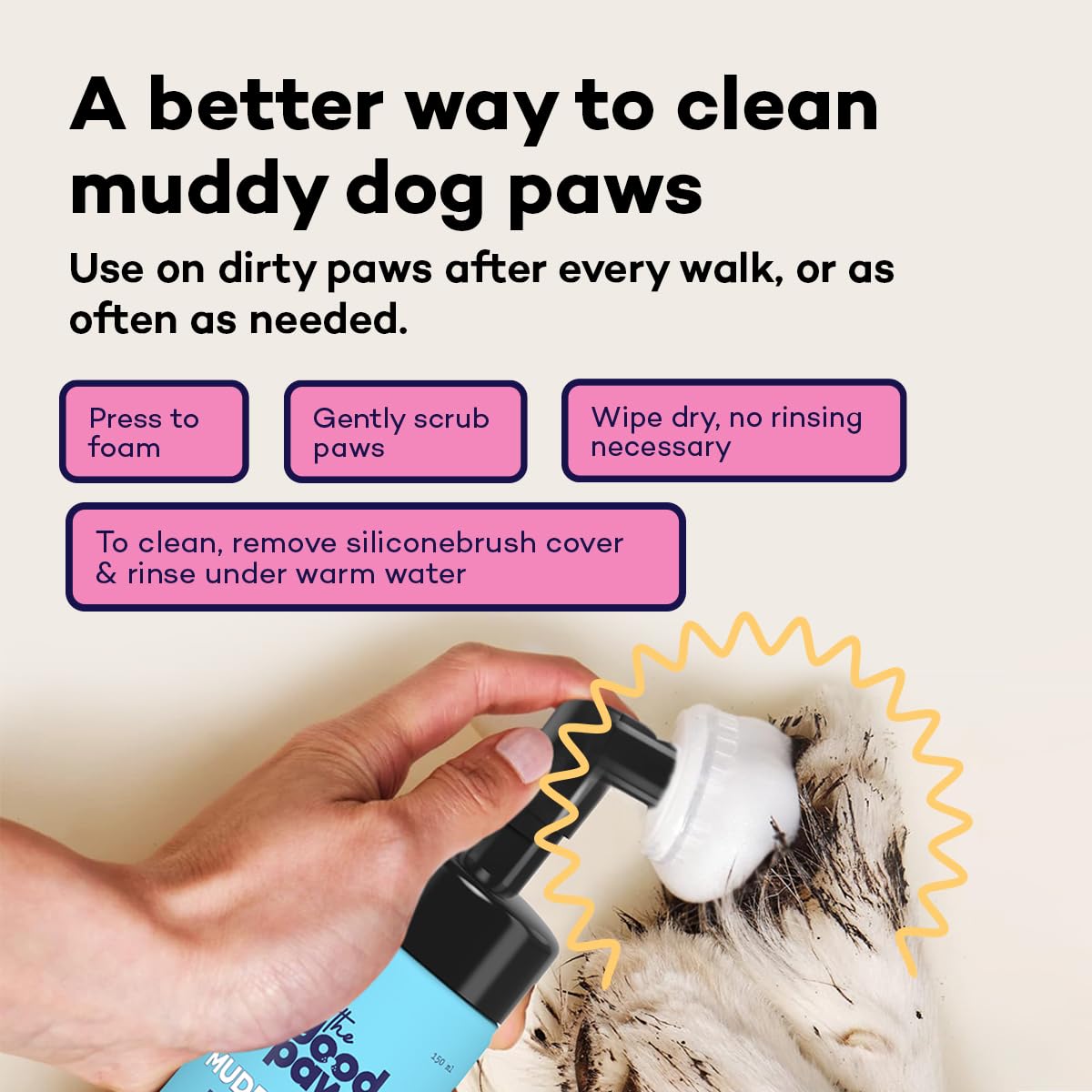 The Good Paws Muddy Buddy Paw Cleaner for Dogs & Cats, No Rinse Foaming Cleanser, Quick Dry, Lick Safe, Allergen Free, Protects & Moisturizes, Freshens & Softens, Oat Extract, 150 ml x 2 – view 2