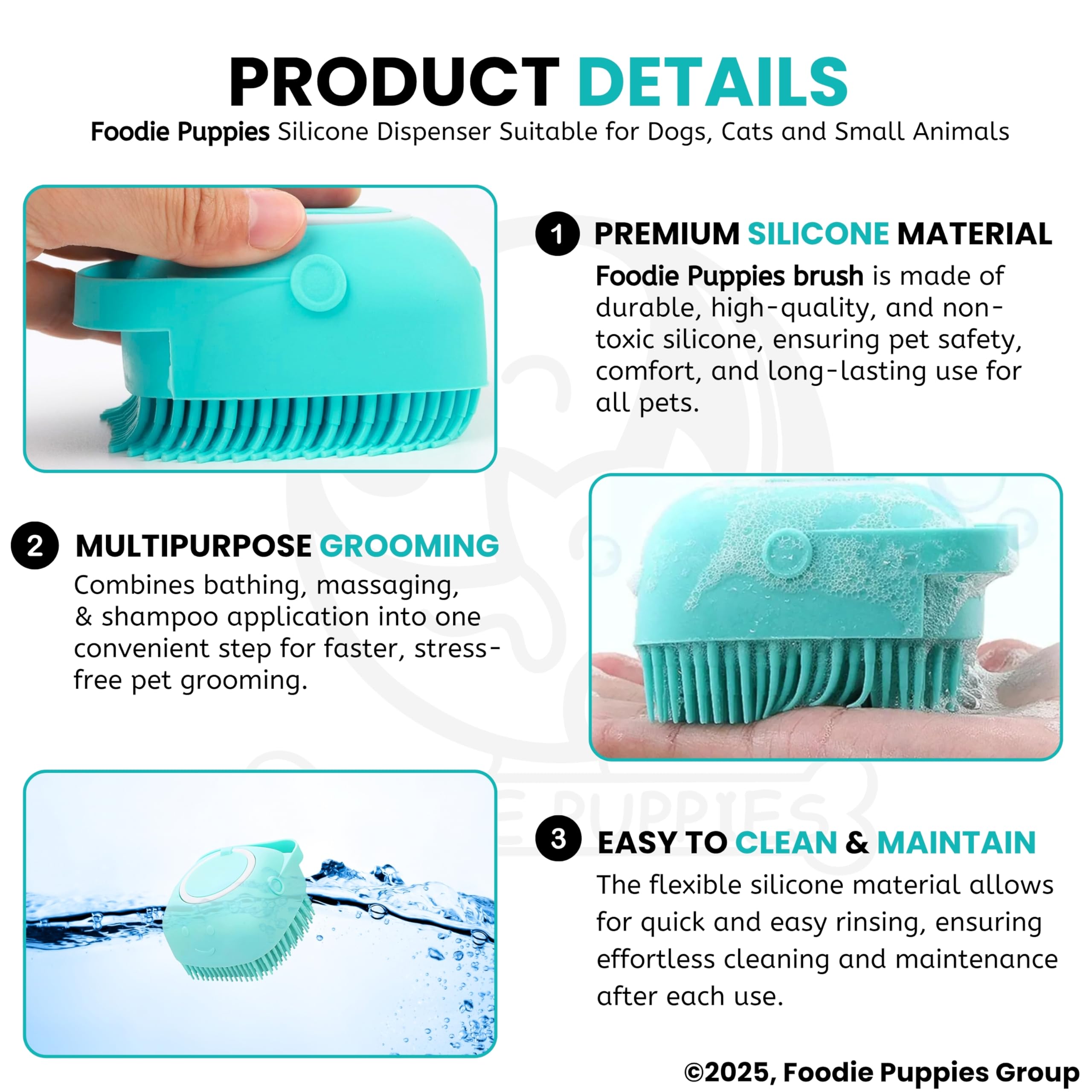 Foodie Puppies Dog Bath Brush Body Scrubber Shampoo Dispenser Tick Remover - (Silicone Dispenser Brush) for Shower Bathing and Shedding Soft Silicone Brushes for Pet Puppy Dogs Cat Rabbit Horse – view 3