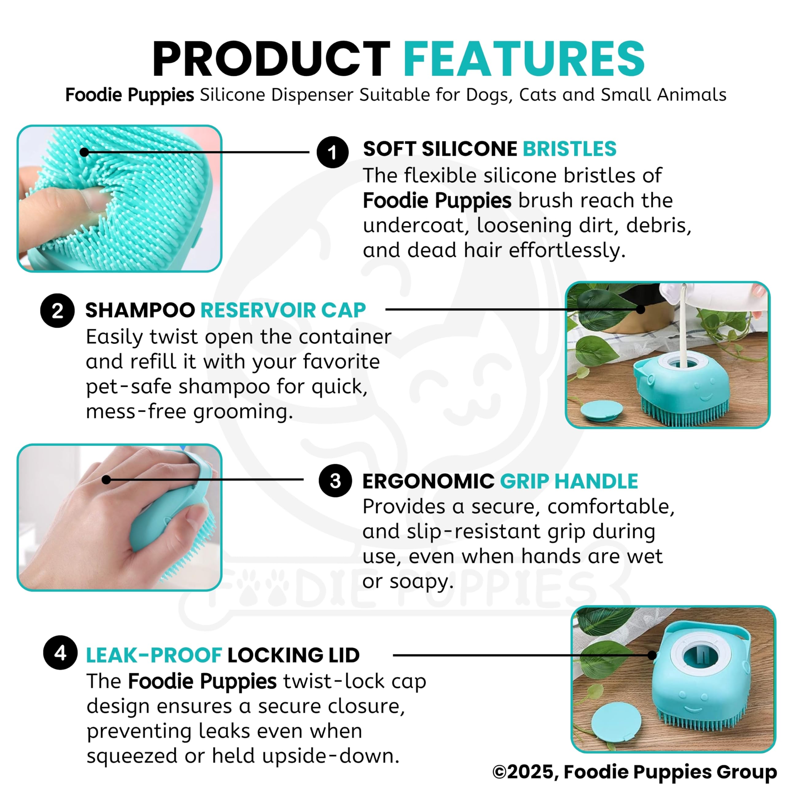 Foodie Puppies Dog Bath Brush Body Scrubber Shampoo Dispenser Tick Remover - (Silicone Dispenser Brush) for Shower Bathing and Shedding Soft Silicone Brushes for Pet Puppy Dogs Cat Rabbit Horse – view 4