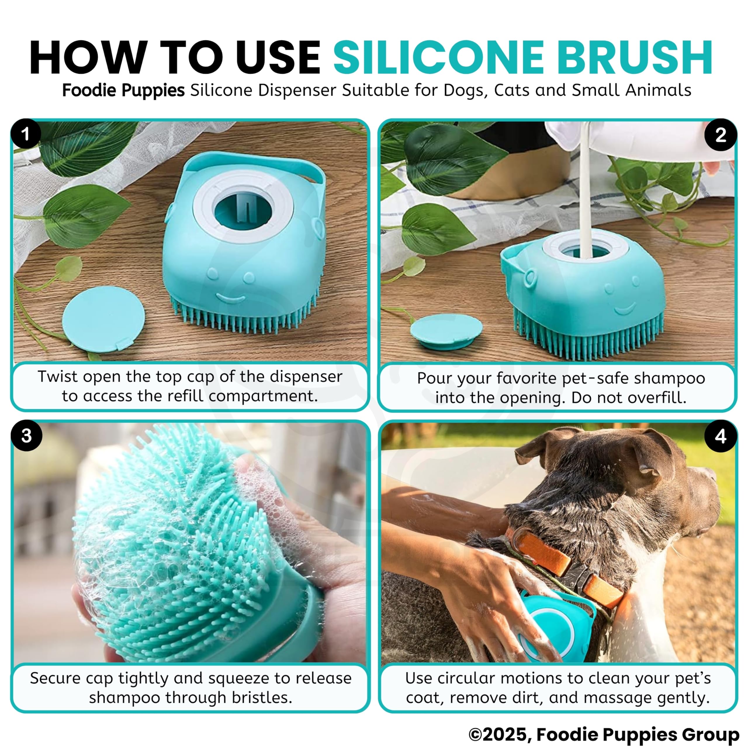 Foodie Puppies Dog Bath Brush Body Scrubber Shampoo Dispenser Tick Remover - (Silicone Dispenser Brush) for Shower Bathing and Shedding Soft Silicone Brushes for Pet Puppy Dogs Cat Rabbit Horse – view 6