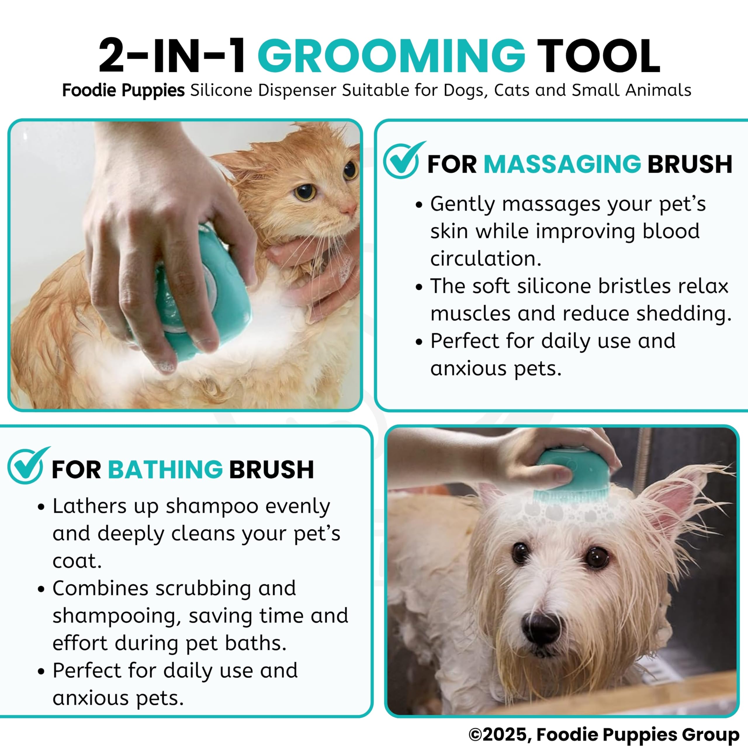 Foodie Puppies Dog Bath Brush Body Scrubber Shampoo Dispenser Tick Remover - (Silicone Dispenser Brush) for Shower Bathing and Shedding Soft Silicone Brushes for Pet Puppy Dogs Cat Rabbit Horse – view 7