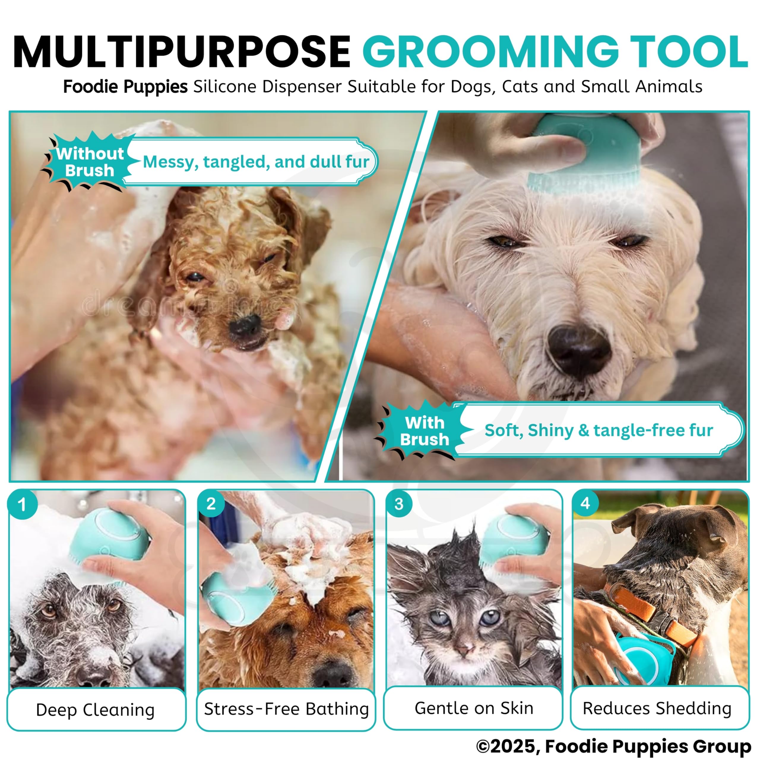 Foodie Puppies Dog Bath Brush Body Scrubber Shampoo Dispenser Tick Remover - (Silicone Dispenser Brush) for Shower Bathing and Shedding Soft Silicone Brushes for Pet Puppy Dogs Cat Rabbit Horse – view 8