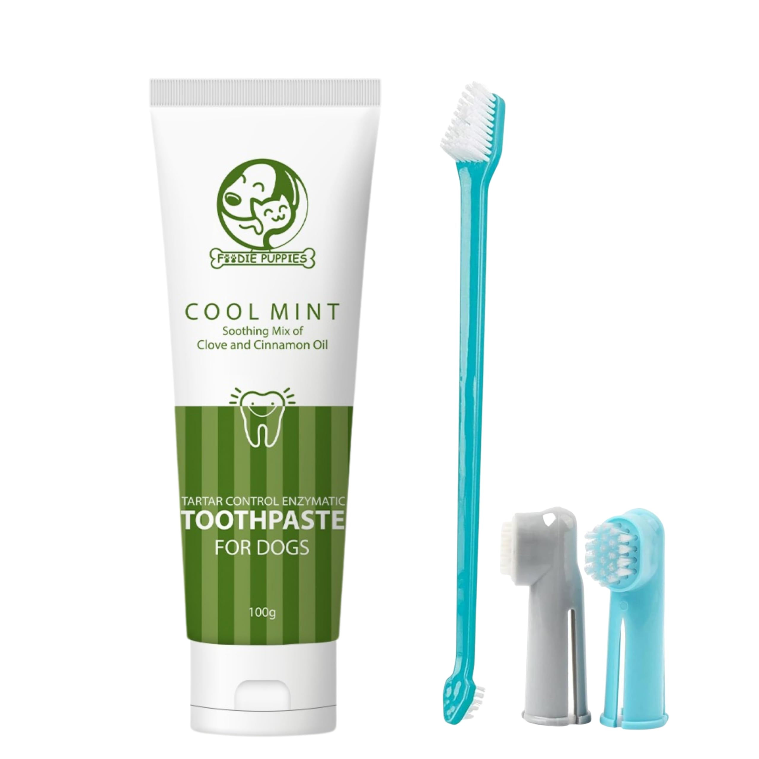 Foodie Puppies oral care combo with toothpaste tube and toothbrushes