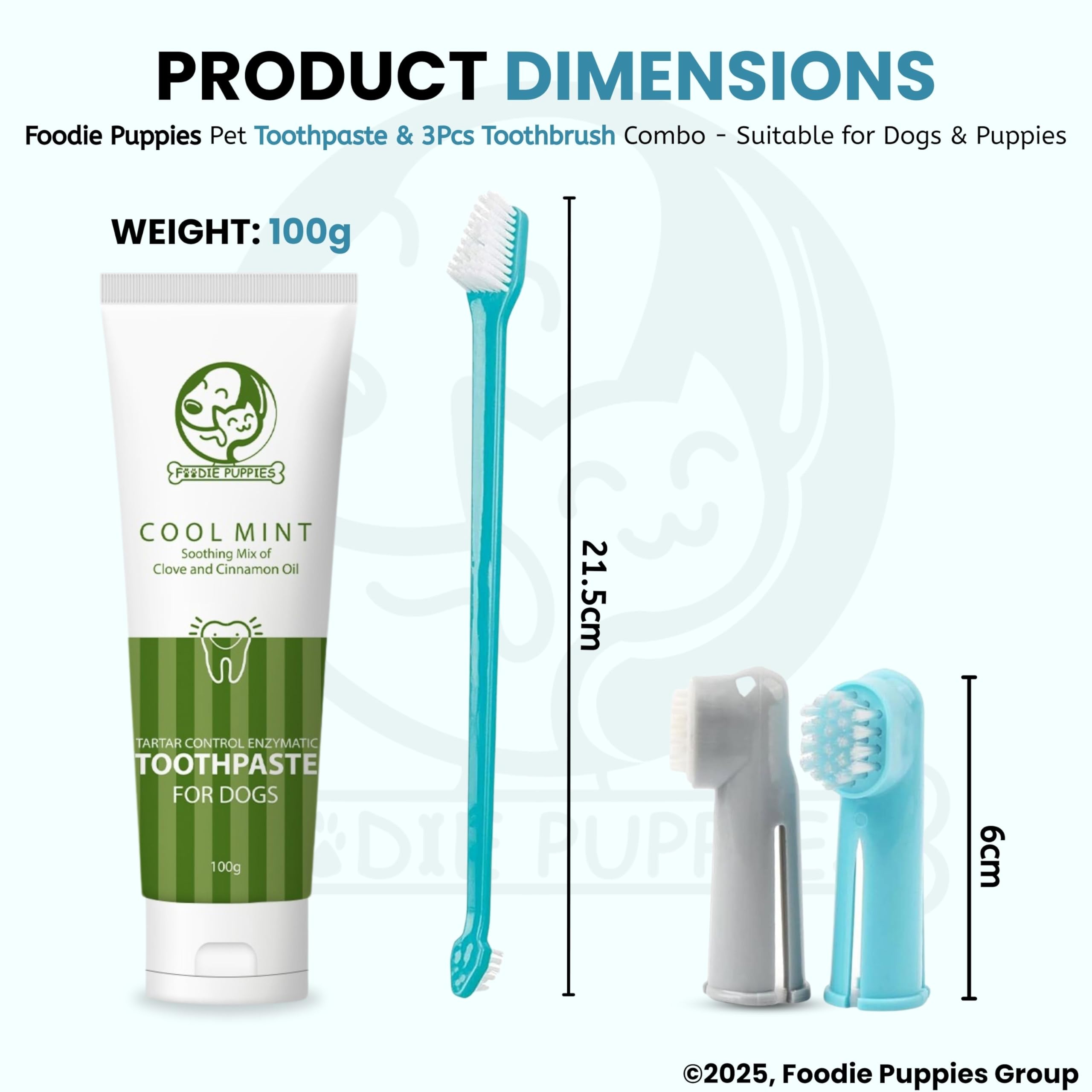 Foodie Puppies Pet Dental Oral Care Kit Combo - (Coolmint Toothpaste - 100g + 3Pcs Toothbrush) for Dogs – view 2