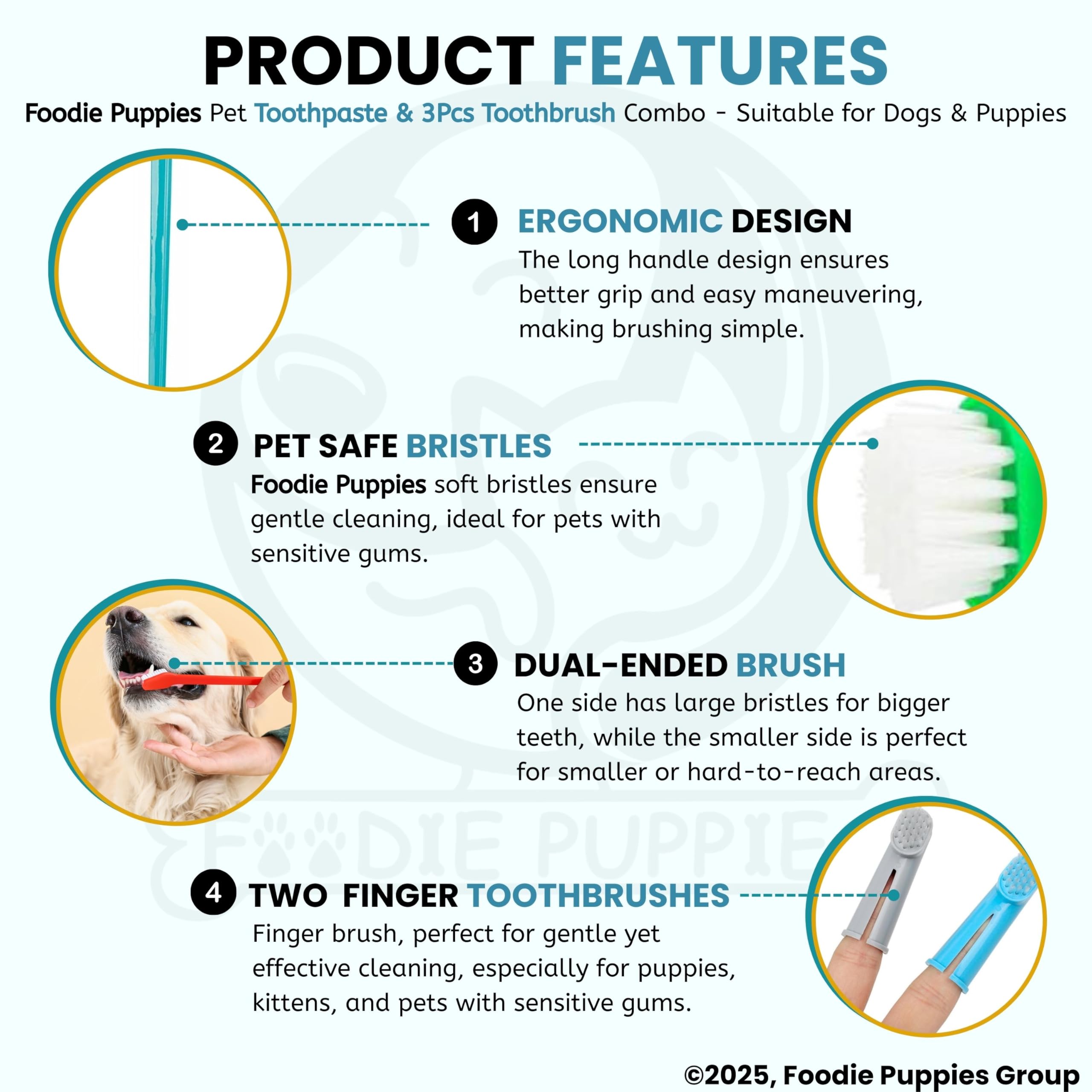 Foodie Puppies Pet Dental Oral Care Kit Combo - (Coolmint Toothpaste - 100g + 3Pcs Toothbrush) for Dogs – view 4