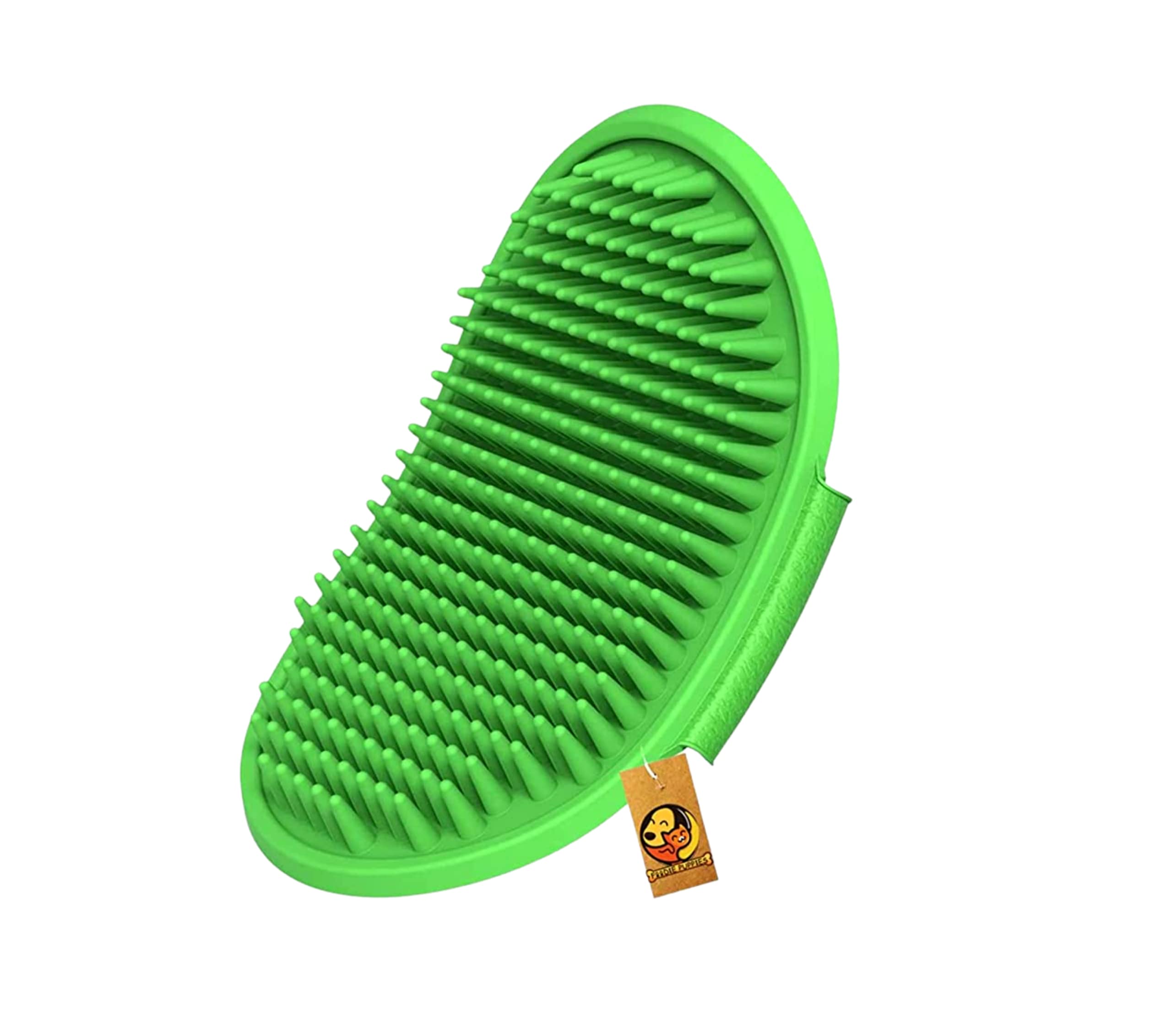 Oval green silicone glove brush for dog and cat grooming