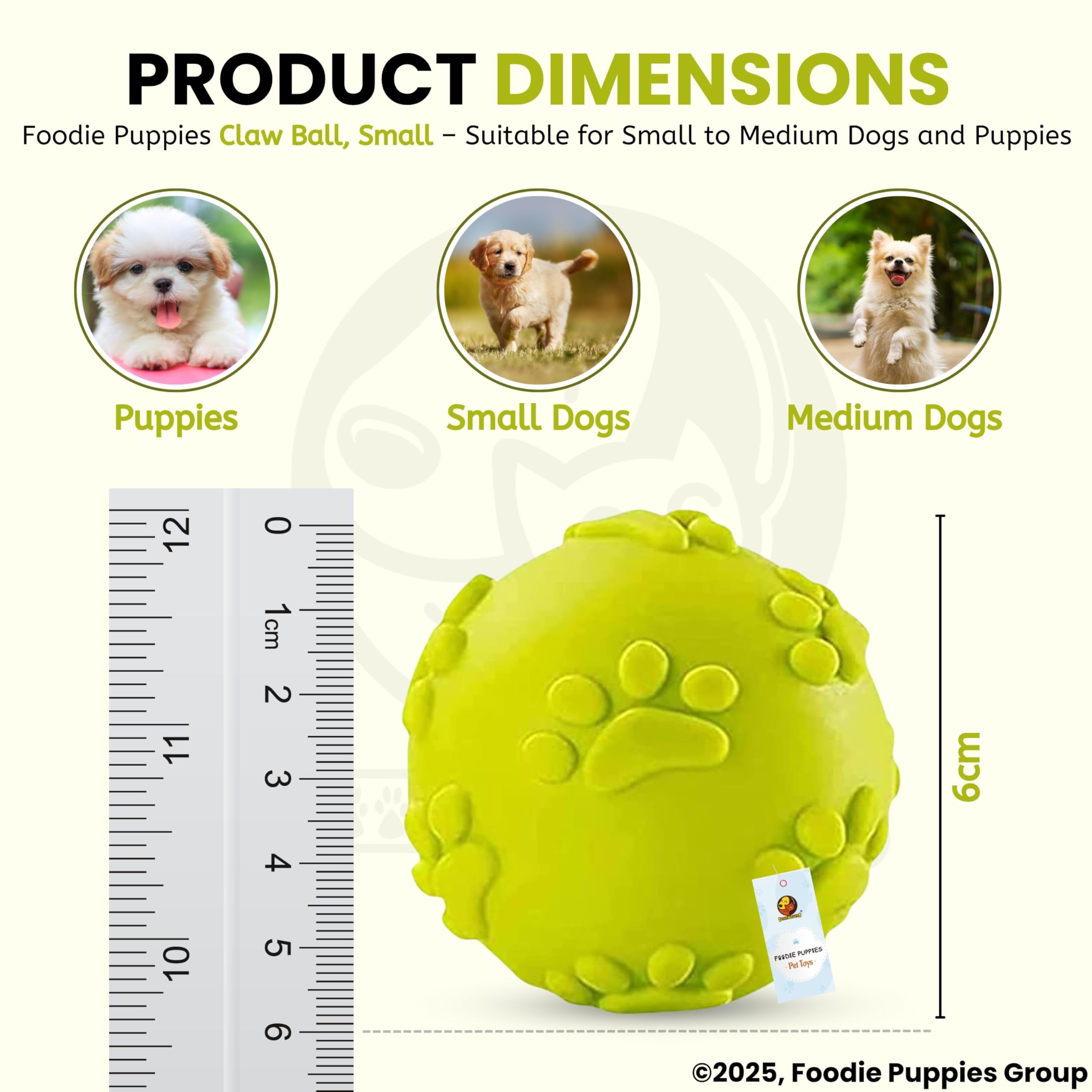 Foodie Puppies Latex Rubber Squeaky Dog Chew Ball Toy - (Claw Ball, Small) Durable and Safe Fetch Teething Dog Toy for Puppies and Small to Medium Dogs, Paw Design Helps to Clean Teeth (Diameter, 6cm) – view 2