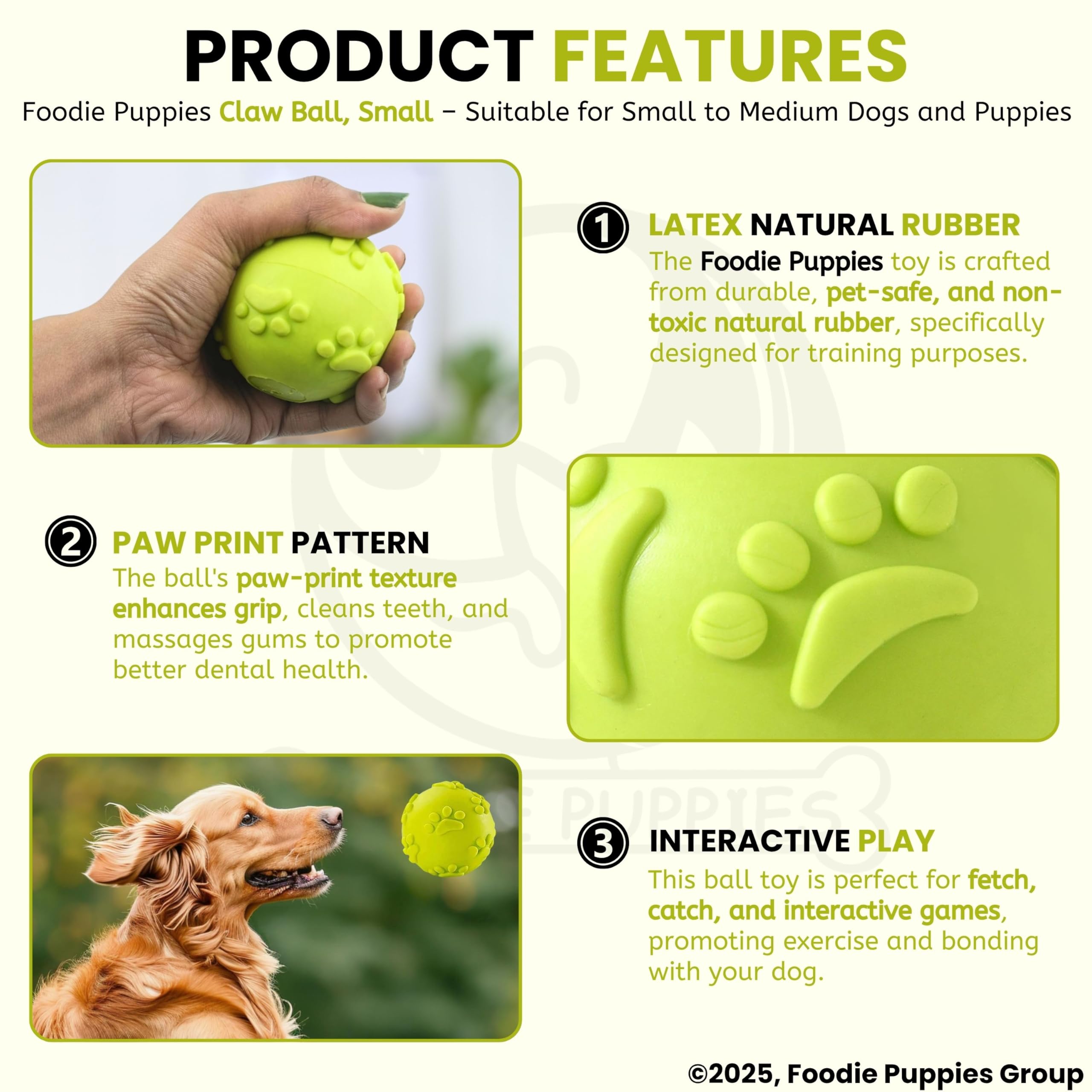 Foodie Puppies Latex Rubber Squeaky Dog Chew Ball Toy - (Claw Ball, Small) Durable and Safe Fetch Teething Dog Toy for Puppies and Small to Medium Dogs, Paw Design Helps to Clean Teeth (Diameter, 6cm) – view 3