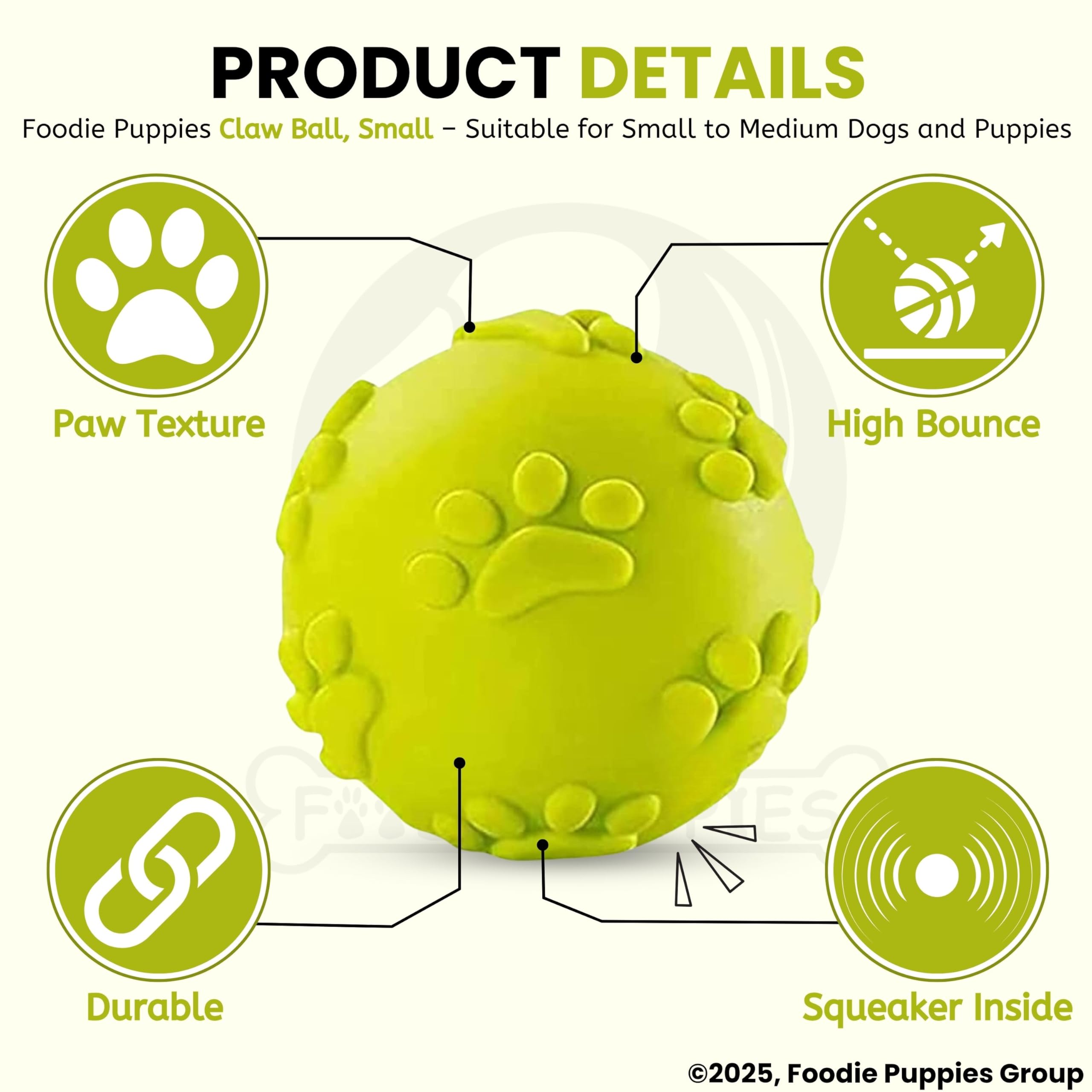 Foodie Puppies Latex Rubber Squeaky Dog Chew Ball Toy - (Claw Ball, Small) Durable and Safe Fetch Teething Dog Toy for Puppies and Small to Medium Dogs, Paw Design Helps to Clean Teeth (Diameter, 6cm) – view 4