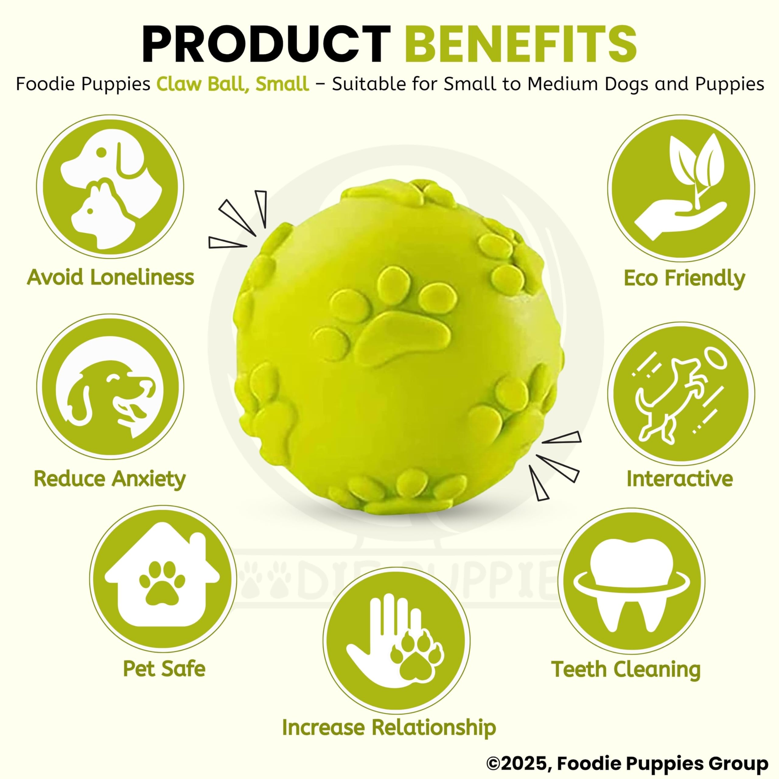 Foodie Puppies Latex Rubber Squeaky Dog Chew Ball Toy - (Claw Ball, Small) Durable and Safe Fetch Teething Dog Toy for Puppies and Small to Medium Dogs, Paw Design Helps to Clean Teeth (Diameter, 6cm) – view 6