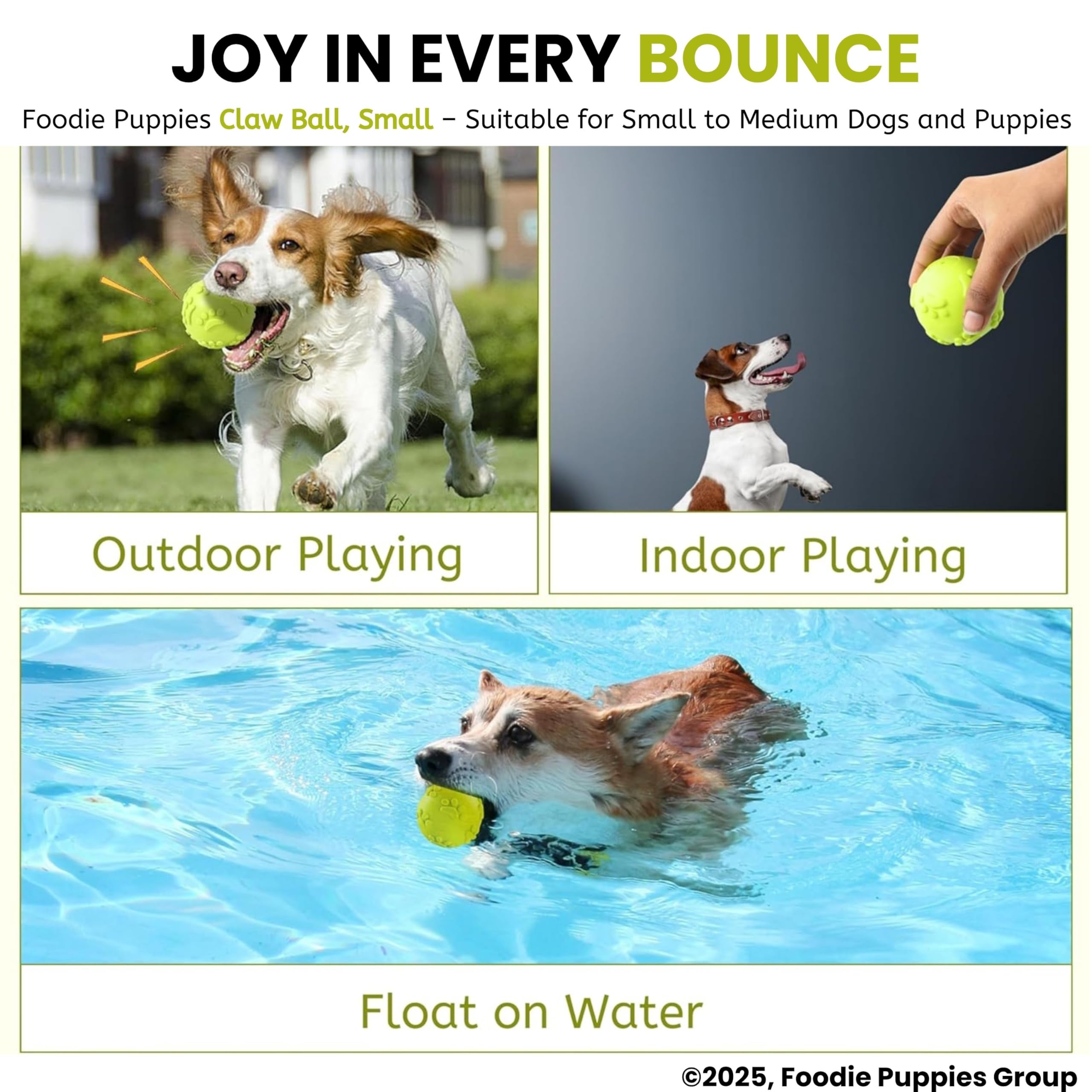 Foodie Puppies Latex Rubber Squeaky Dog Chew Ball Toy - (Claw Ball, Small) Durable and Safe Fetch Teething Dog Toy for Puppies and Small to Medium Dogs, Paw Design Helps to Clean Teeth (Diameter, 6cm) – view 8