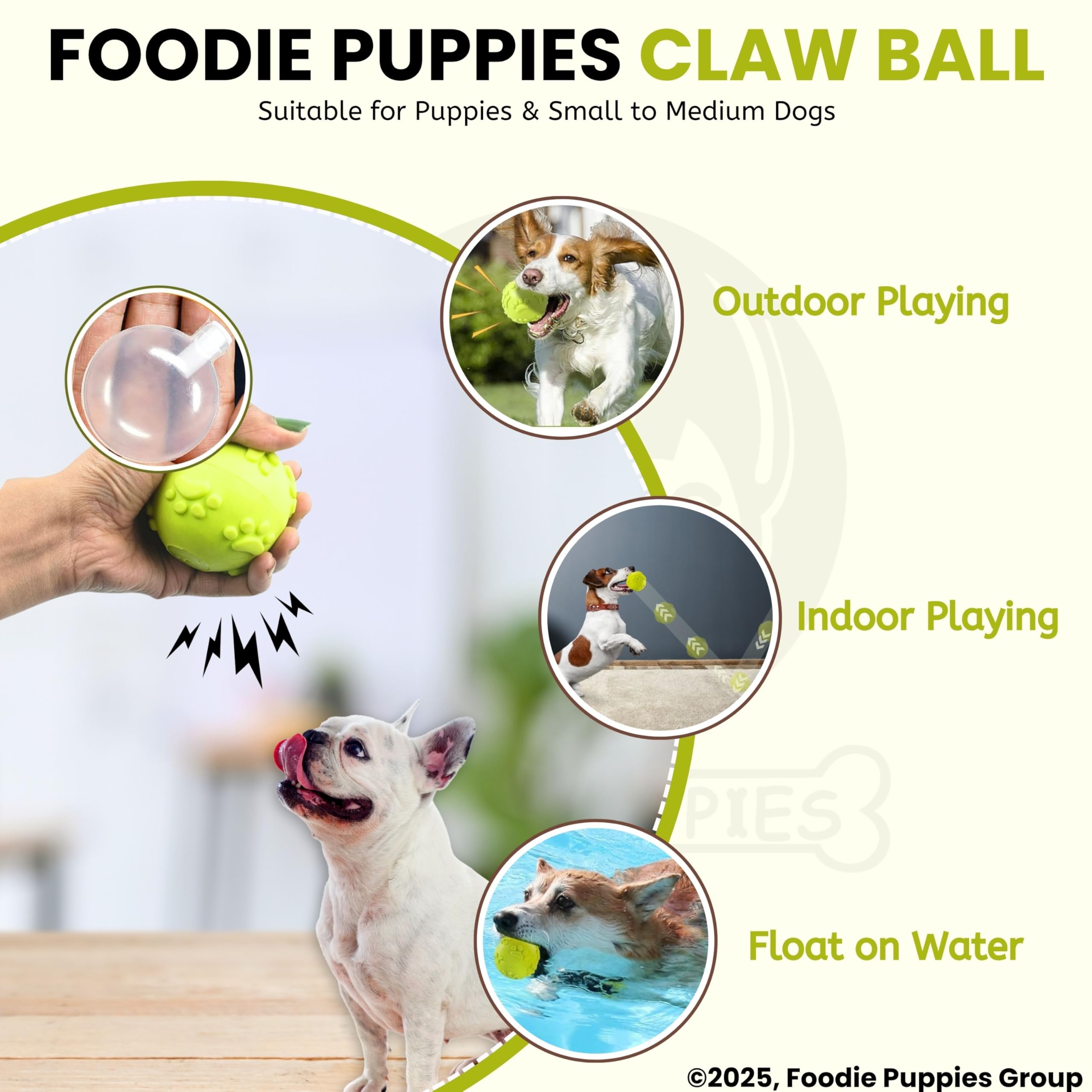Foodie Puppies Latex Rubber Squeaky Dog Chew Ball Toy - (Claw Ball, Small) Durable and Safe Fetch Teething Dog Toy for Puppies and Small to Medium Dogs, Paw Design Helps to Clean Teeth (Diameter, 6cm) – view 9