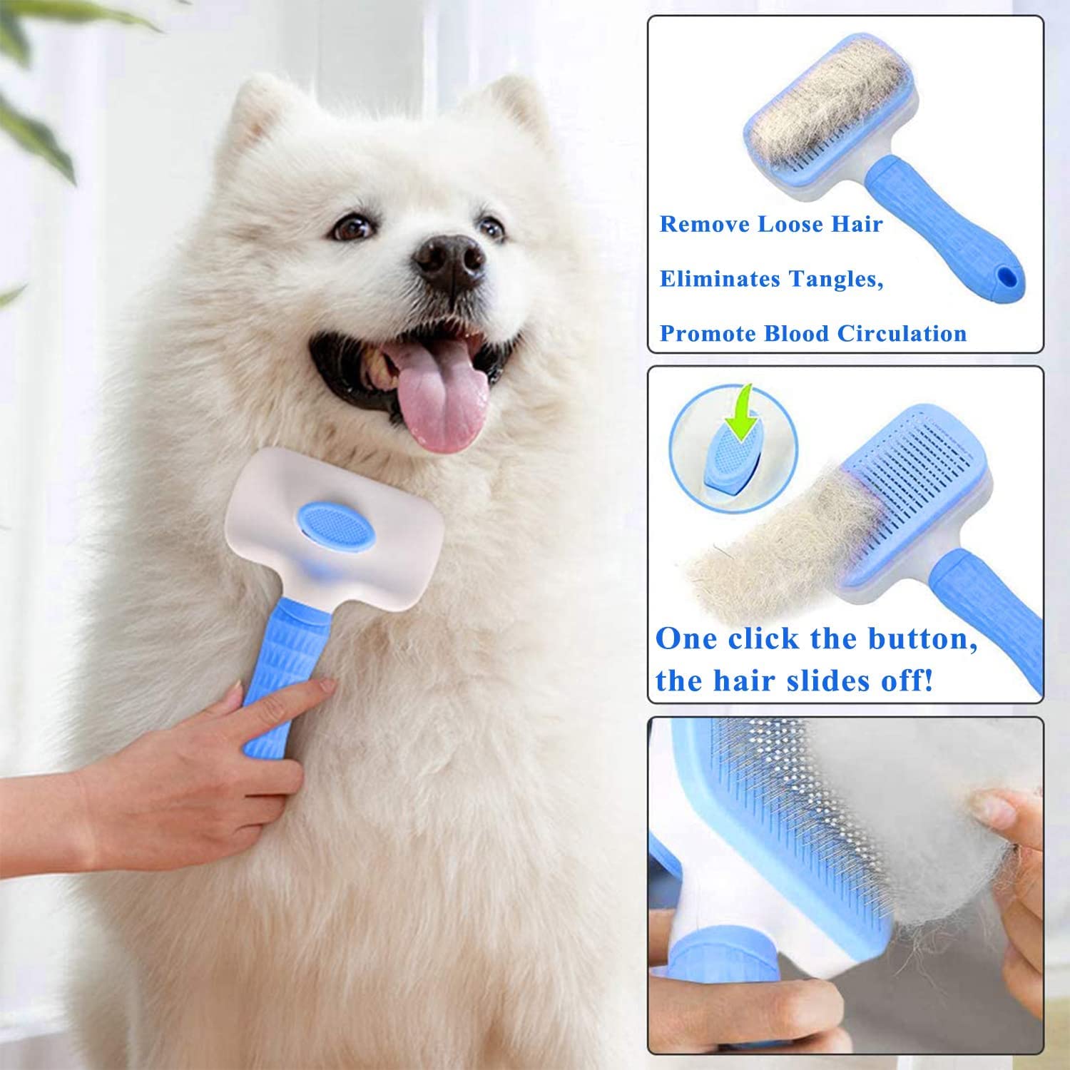 5 Pcs Self Cleaning Slicker Shedding Brush Pet Bath Massage Brush With Soap & Shampoo Dispenser Soft Silicone Bristle Finger Toothbrush & Stainless Steel Comb For Long Short Haired Dogs Cats Shower Bathing – view 2