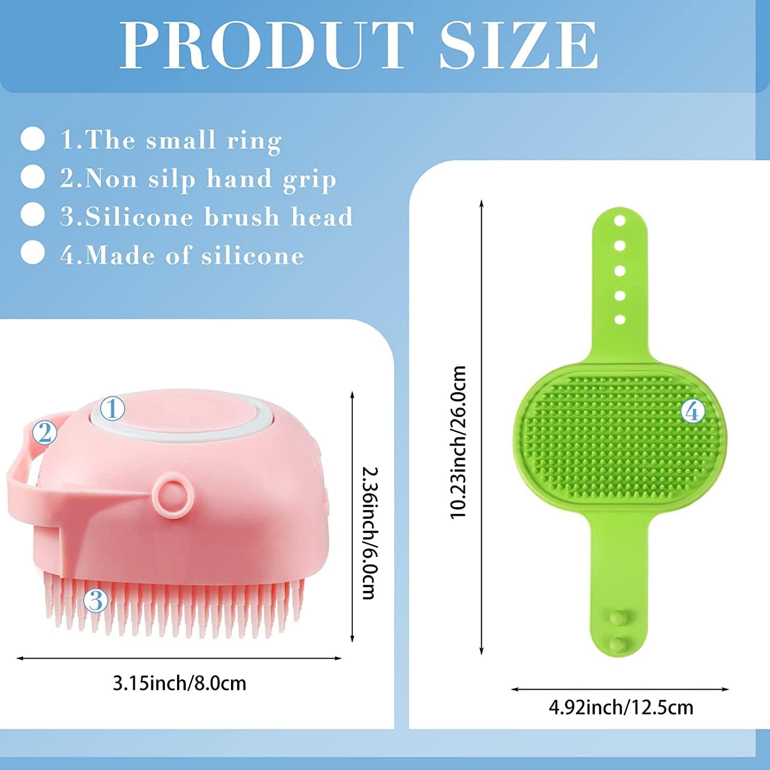 5 Pcs Self Cleaning Slicker Shedding Brush Pet Bath Massage Brush With Soap & Shampoo Dispenser Soft Silicone Bristle Finger Toothbrush & Stainless Steel Comb For Long Short Haired Dogs Cats Shower Bathing – view 3