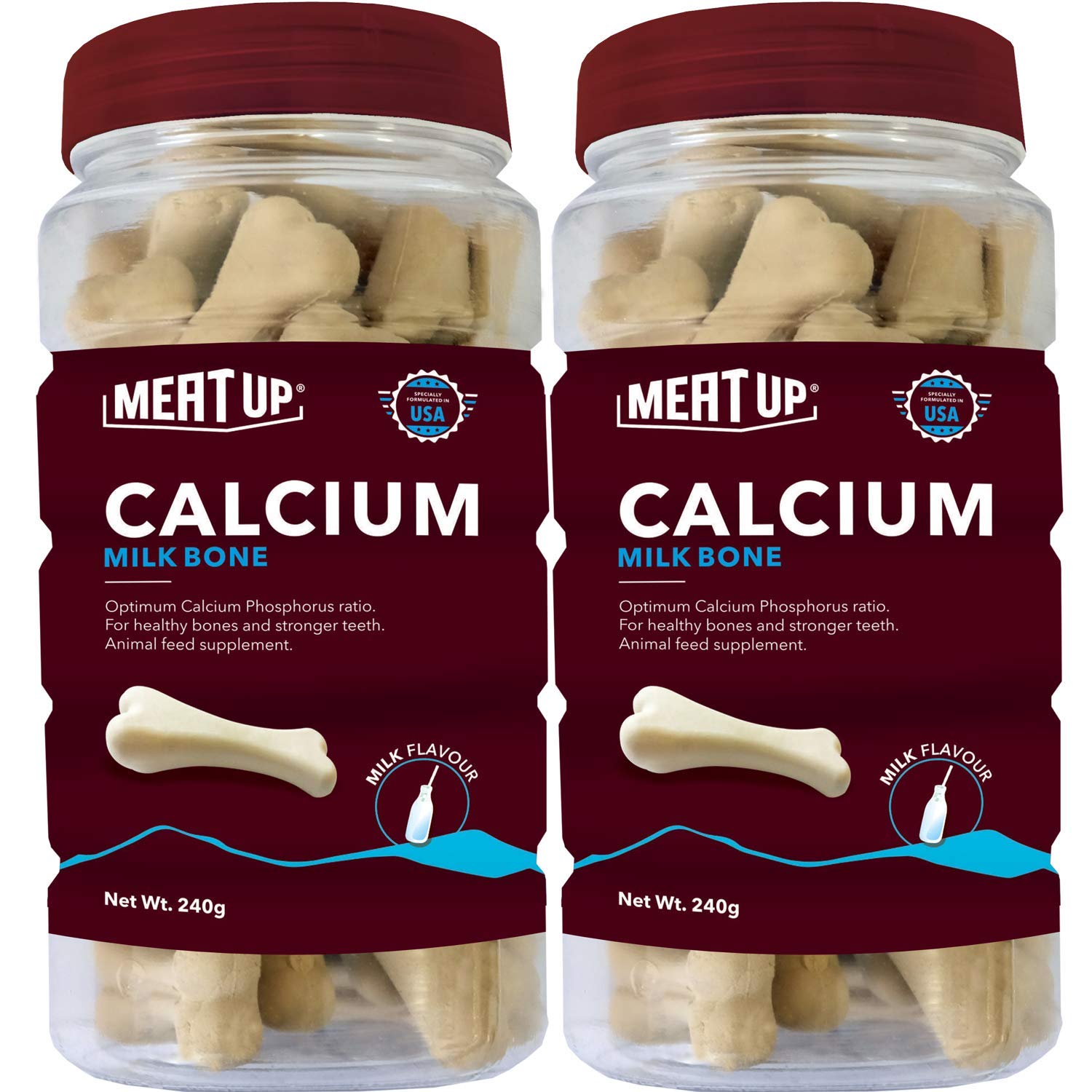 Chicken-flavored calcium bone sticks for dogs from Meat Up