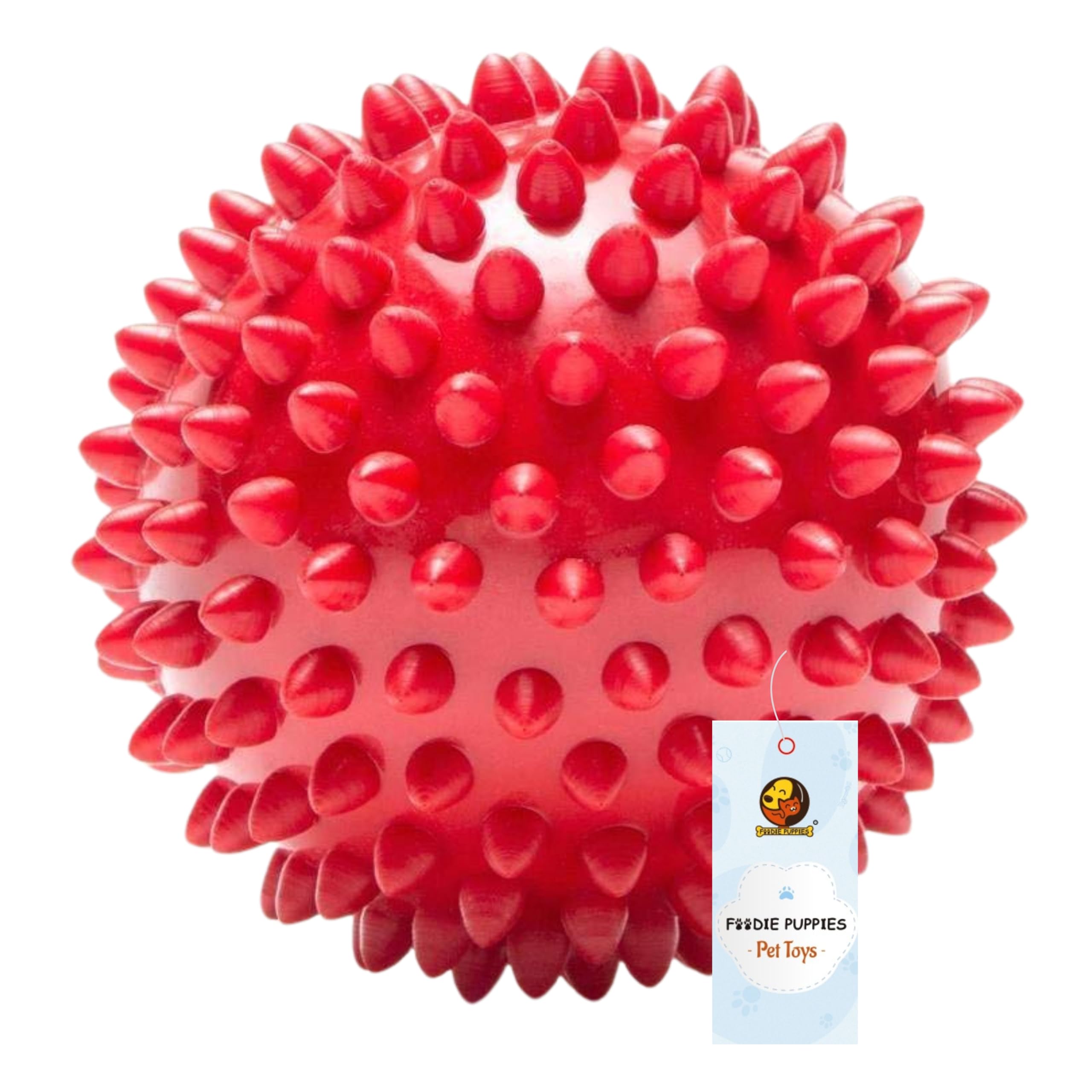 Squeaky multicolor spike ball chew toy for puppies and dogs