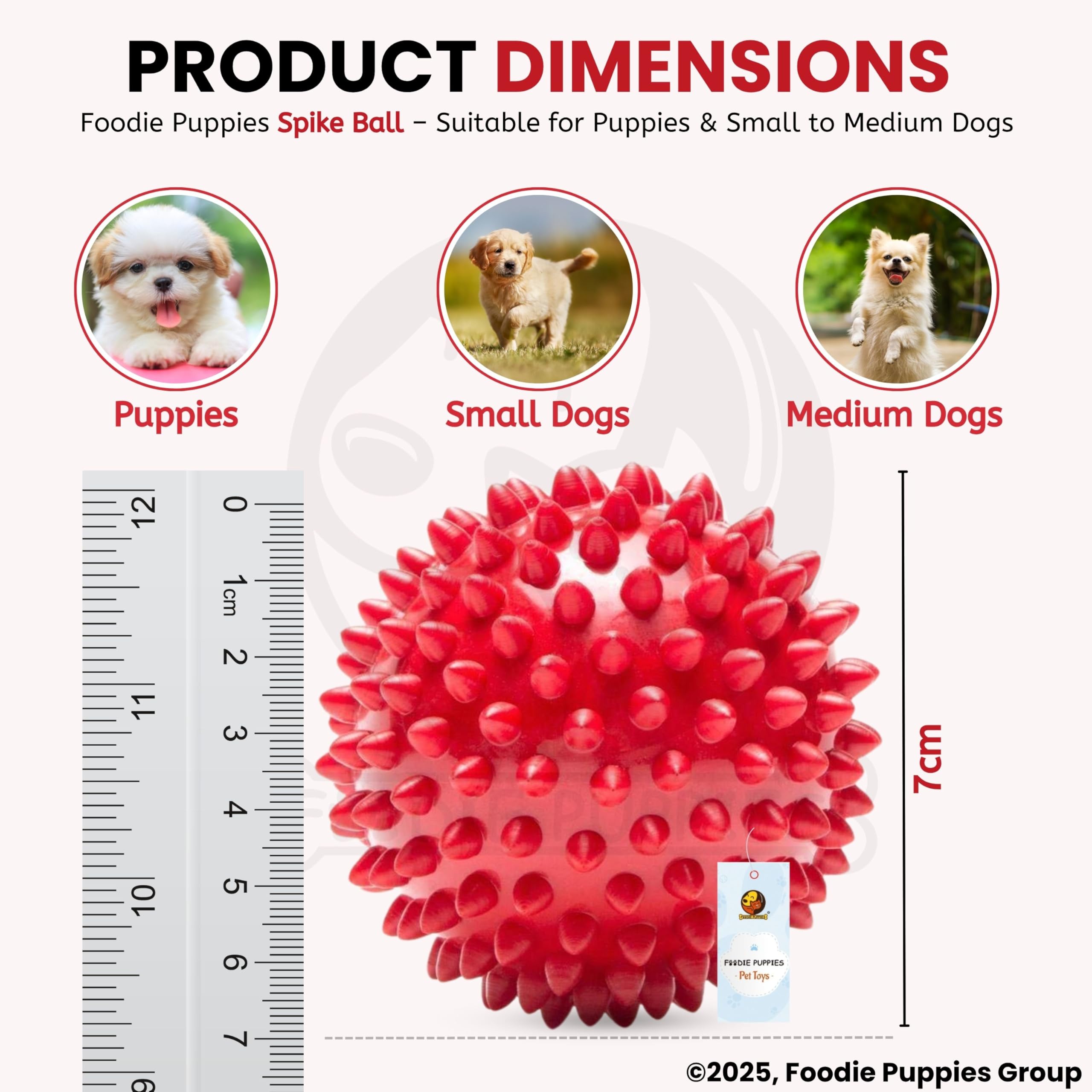 Foodie Puppies Natural Rubber Spike Ball - 2.8inch/ 7cm – view 3